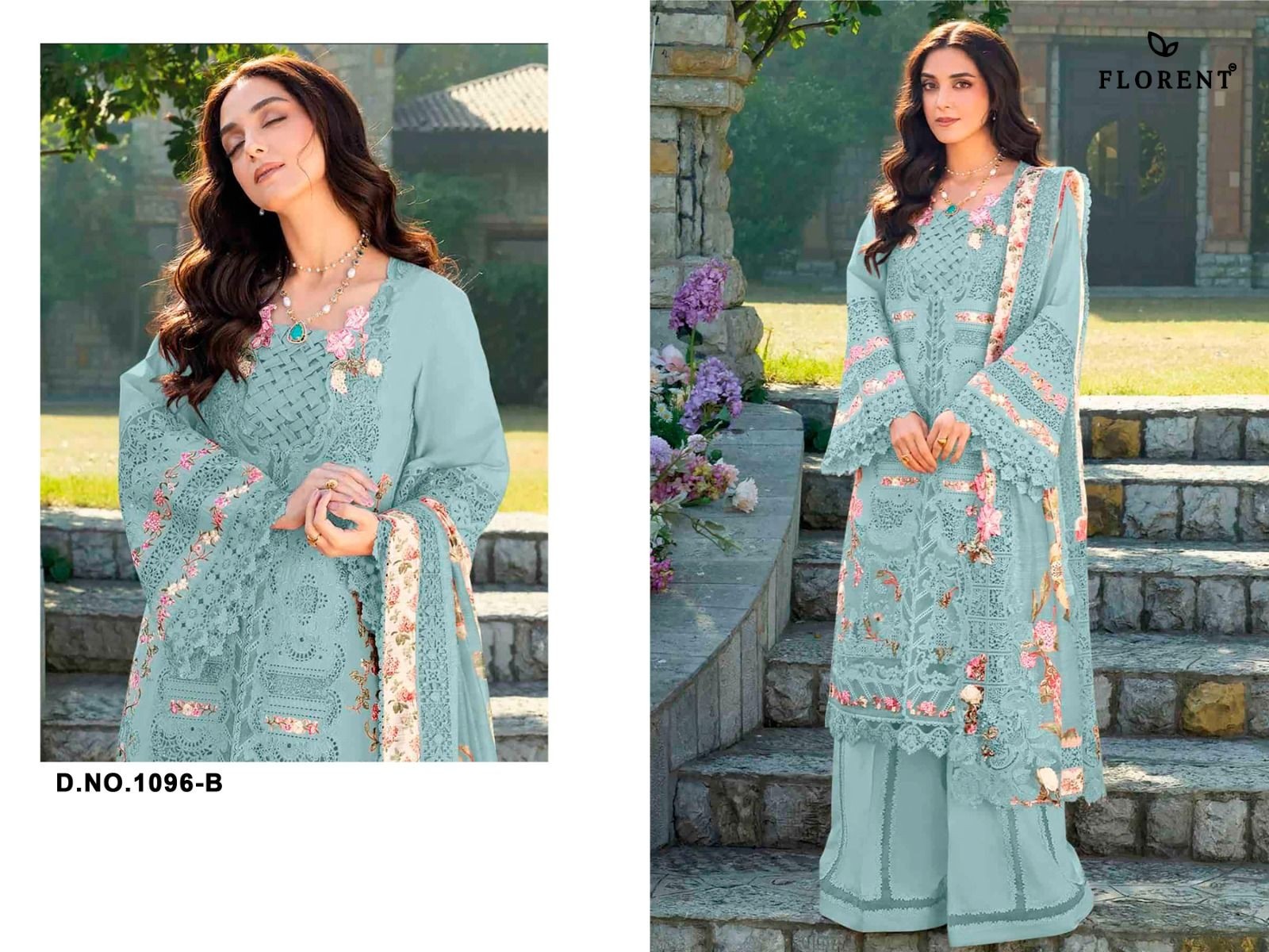 FLORENT - 1096 - A B C D - CAMBRIC COTTON WITH HEAVY EMBROIDERY WORK BY PAKISTANI SUIT COLLECTION 
