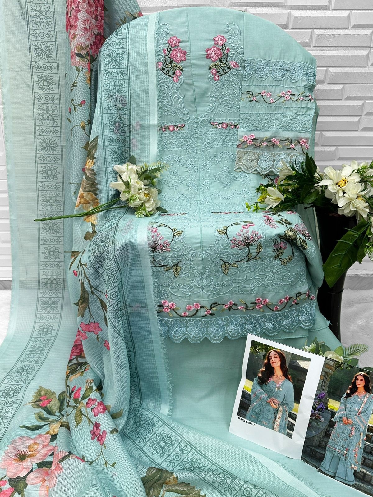 FLORENT - 1096 - A B C D - CAMBRIC COTTON WITH HEAVY EMBROIDERY WORK BY PAKISTANI SUIT COLLECTION 