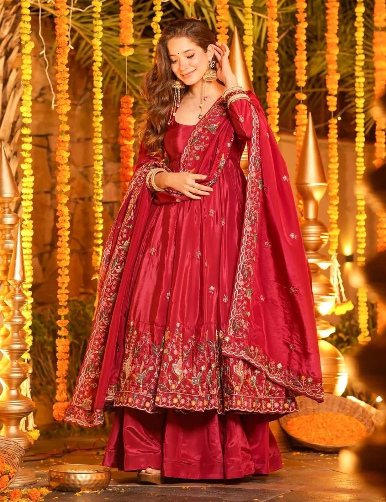 PINK KARNIVAL SUIT - HEAVY FRENCH CRAPE WORK PREMIUM FLORAL MOTIF THREAD EMBROIDERY WORK BY PARTY WEAR SUIT COLLECTION 