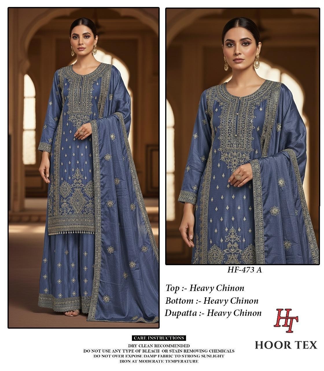 HF - 473 - A B C D - HEAVY CHINON WITH CUT WORK BY PAKISTANI READYMADE SHARARA AND PLAZZO SUIT COLLECTION 