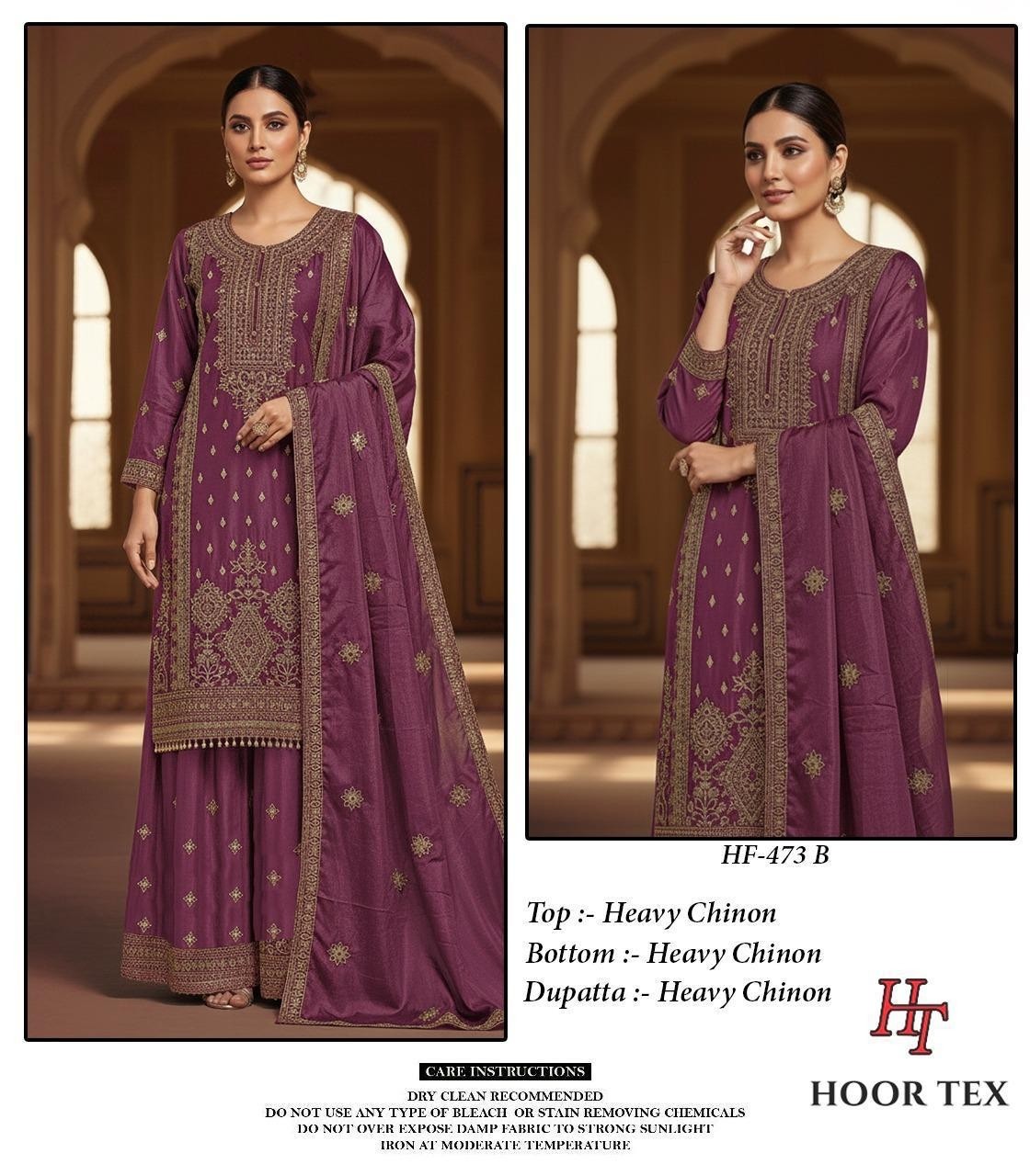 HF - 473 - A B C D - HEAVY CHINON WITH CUT WORK BY PAKISTANI READYMADE SHARARA AND PLAZZO SUIT COLLECTION 
