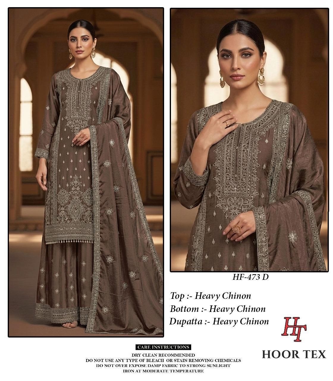 HF - 473 - A B C D - HEAVY CHINON WITH CUT WORK BY PAKISTANI READYMADE SHARARA AND PLAZZO SUIT COLLECTION 