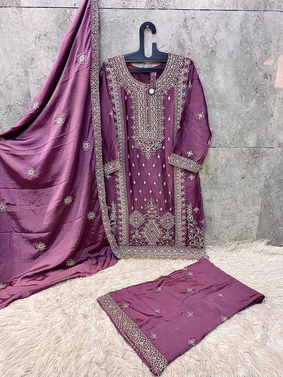 HF - 473 - A B C D - HEAVY CHINON WITH CUT WORK BY PAKISTANI READYMADE SHARARA AND PLAZZO SUIT COLLECTION 