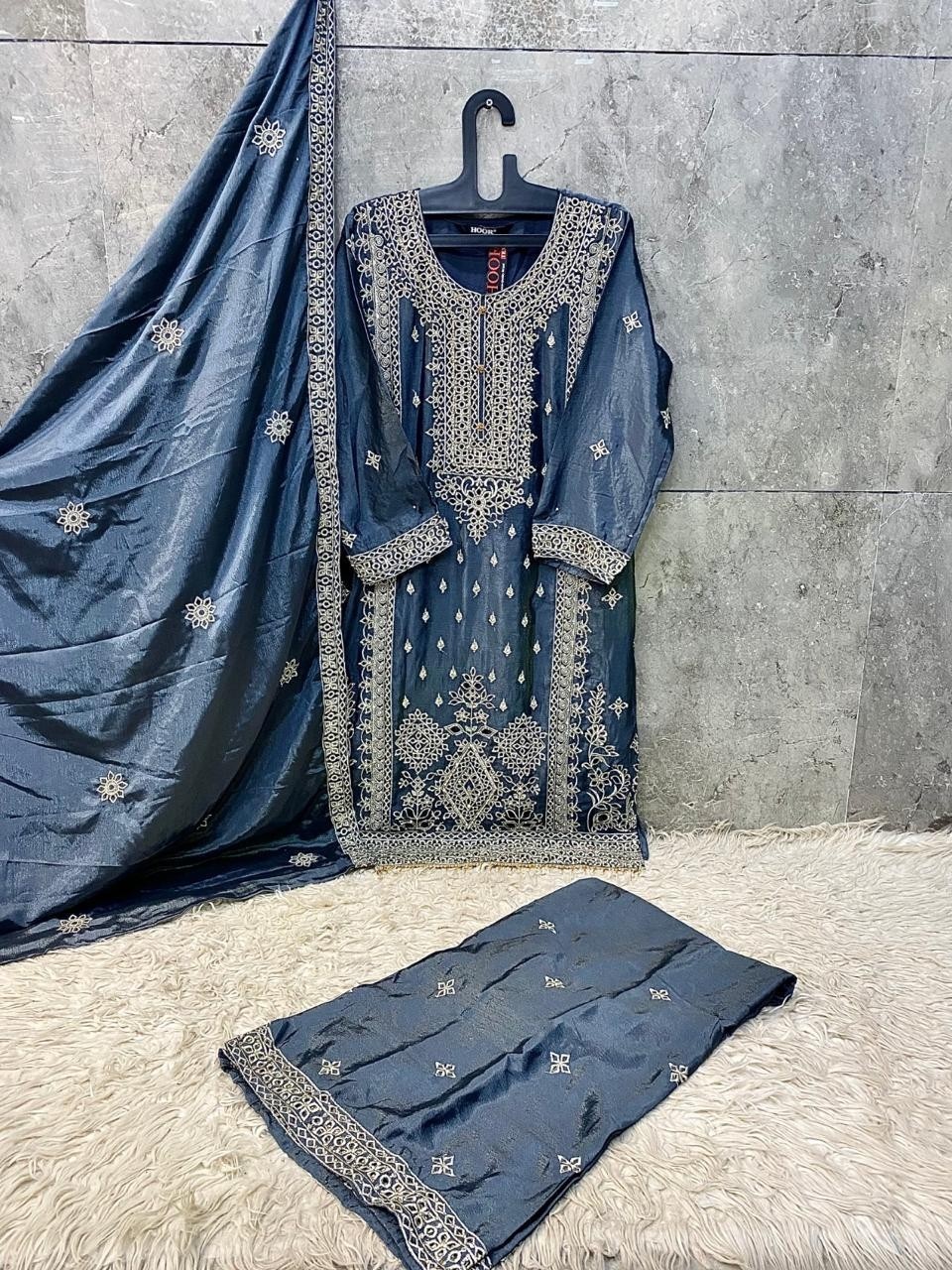 HF - 473 - A B C D - HEAVY CHINON WITH CUT WORK BY PAKISTANI READYMADE SHARARA AND PLAZZO SUIT COLLECTION 