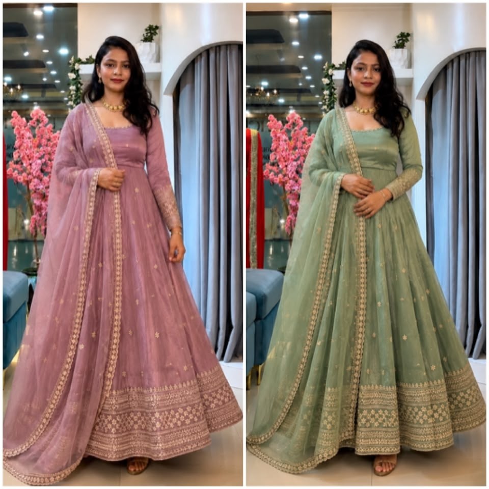 SSR - 547 - CRUNCHY SILK WITH SEQUENCE EMBROIDERY WORK BY PARTY WEAR AND WEDDING GOWN COLLECTION 