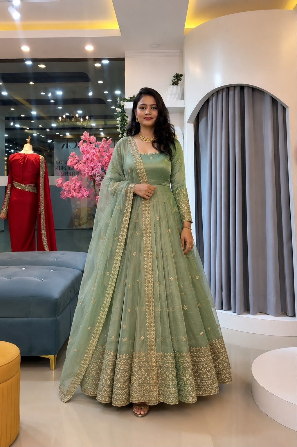 SSR - 547 - CRUNCHY SILK WITH SEQUENCE EMBROIDERY WORK BY PARTY WEAR AND WEDDING GOWN COLLECTION 