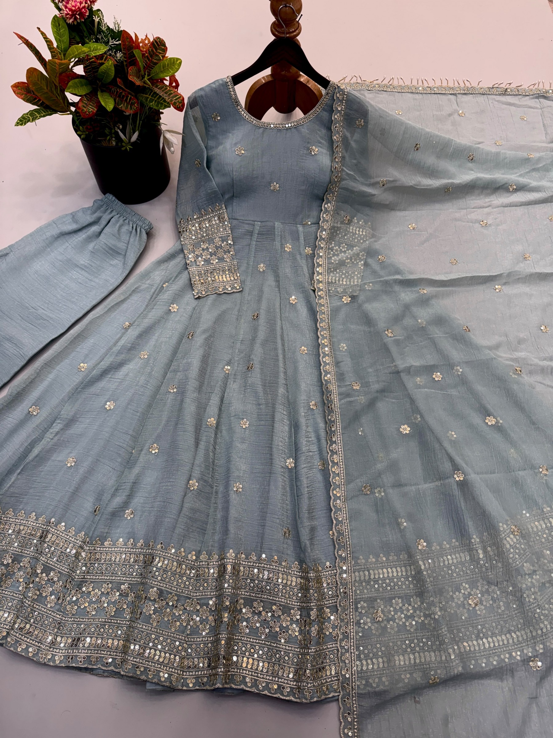 SSR - 547 - CRUNCHY SILK WITH SEQUENCE EMBROIDERY WORK BY PARTY WEAR AND WEDDING GOWN COLLECTION 