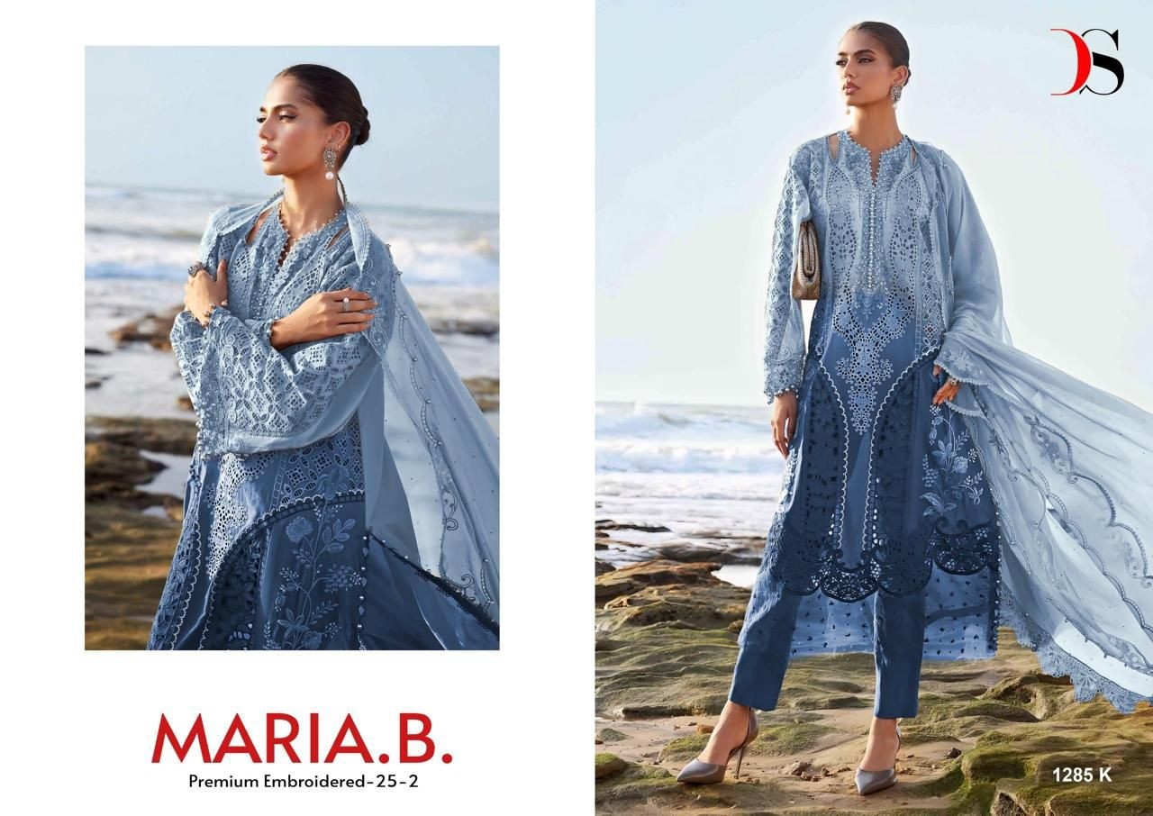 MARIA B PREMIUM EMBROIDERED - 25-2 - D.NO - 1285 - PURE COTTON WITH HEAVY SELF EMBROIDERY ATECHED EMB PATCHES 