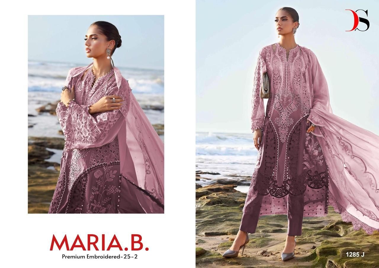 MARIA B PREMIUM EMBROIDERED - 25-2 - D.NO - 1285 - PURE COTTON WITH HEAVY SELF EMBROIDERY ATECHED EMB PATCHES 