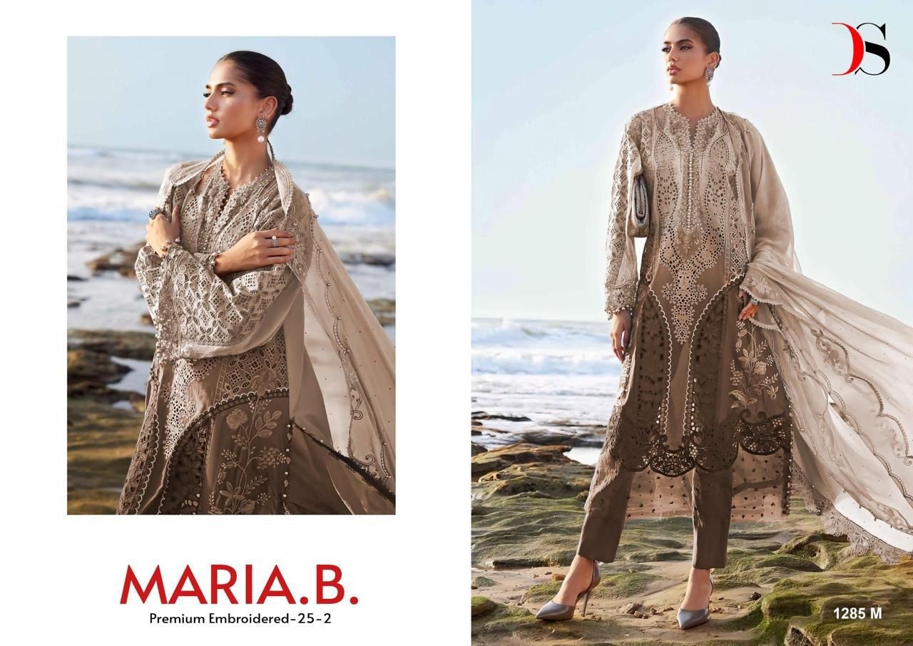 MARIA B PREMIUM EMBROIDERED - 25-2 - D.NO - 1285 - PURE COTTON WITH HEAVY SELF EMBROIDERY ATECHED EMB PATCHES 