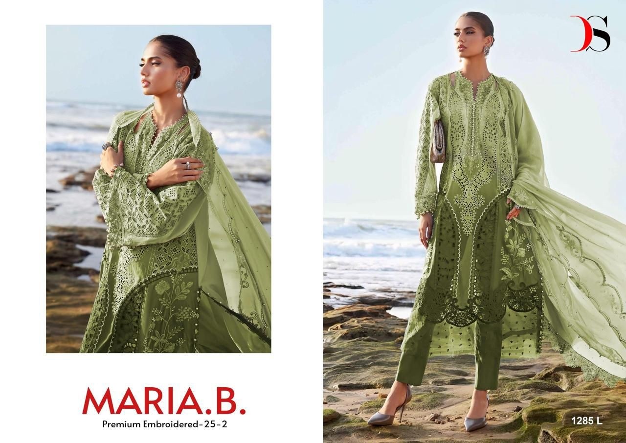 MARIA B PREMIUM EMBROIDERED - 25-2 - D.NO - 1285 - PURE COTTON WITH HEAVY SELF EMBROIDERY ATECHED EMB PATCHES 