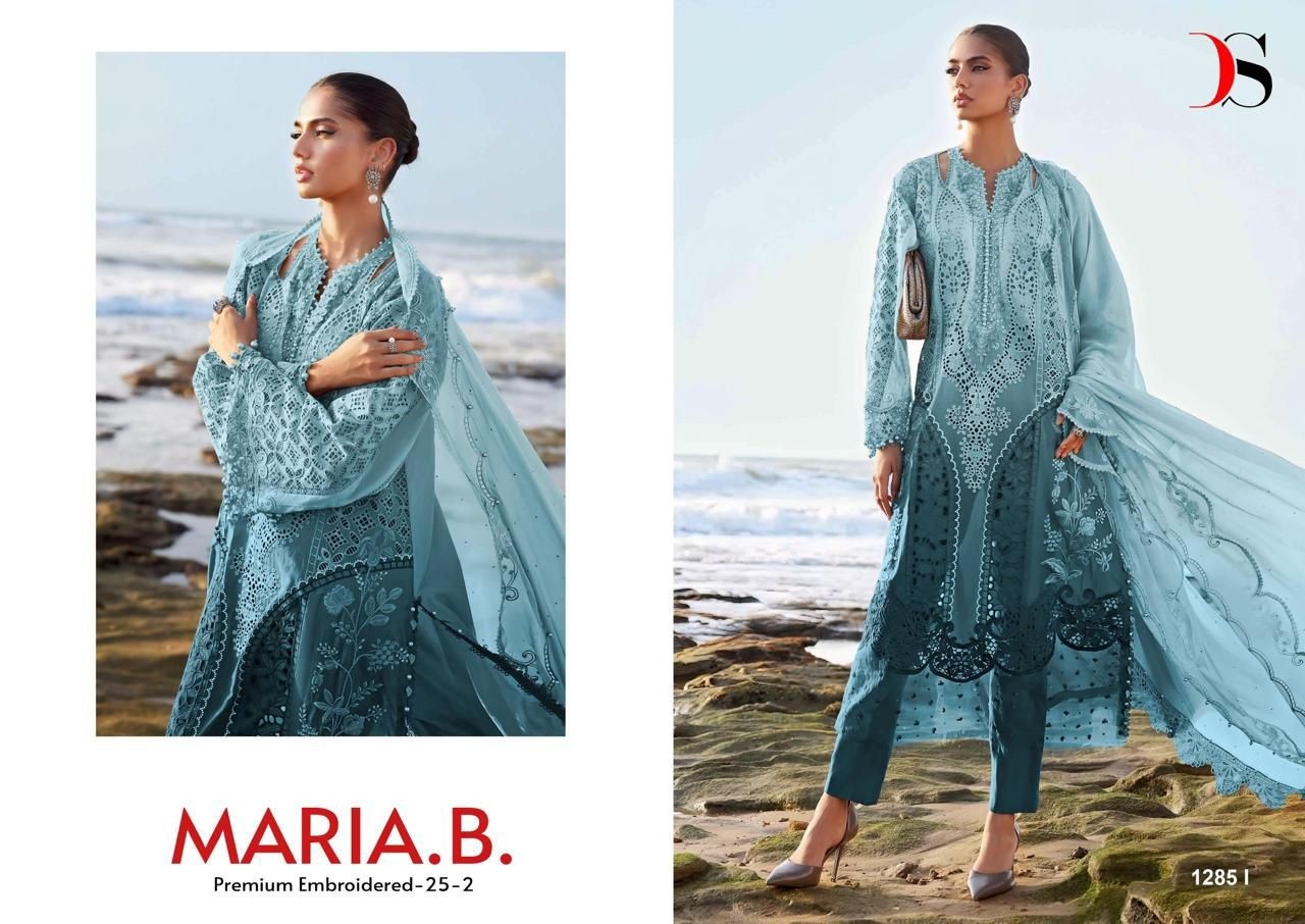 MARIA B PREMIUM EMBROIDERED - 25-2 - D.NO - 1285 - PURE COTTON WITH HEAVY SELF EMBROIDERY ATECHED EMB PATCHES 