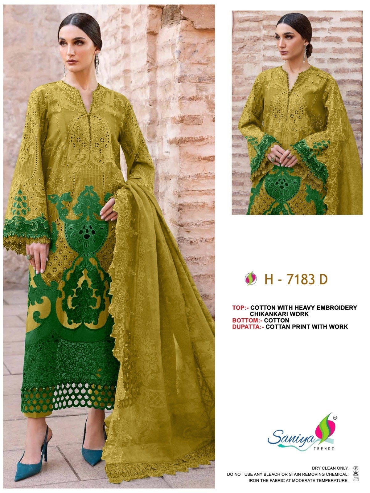 MARIA B - D.NO - 7183 - COTTON WITH CHIKANKARI EMBROIDERED BY PAKISTANI SUIT COLLECTION WITH SANIYA TRENDZ 