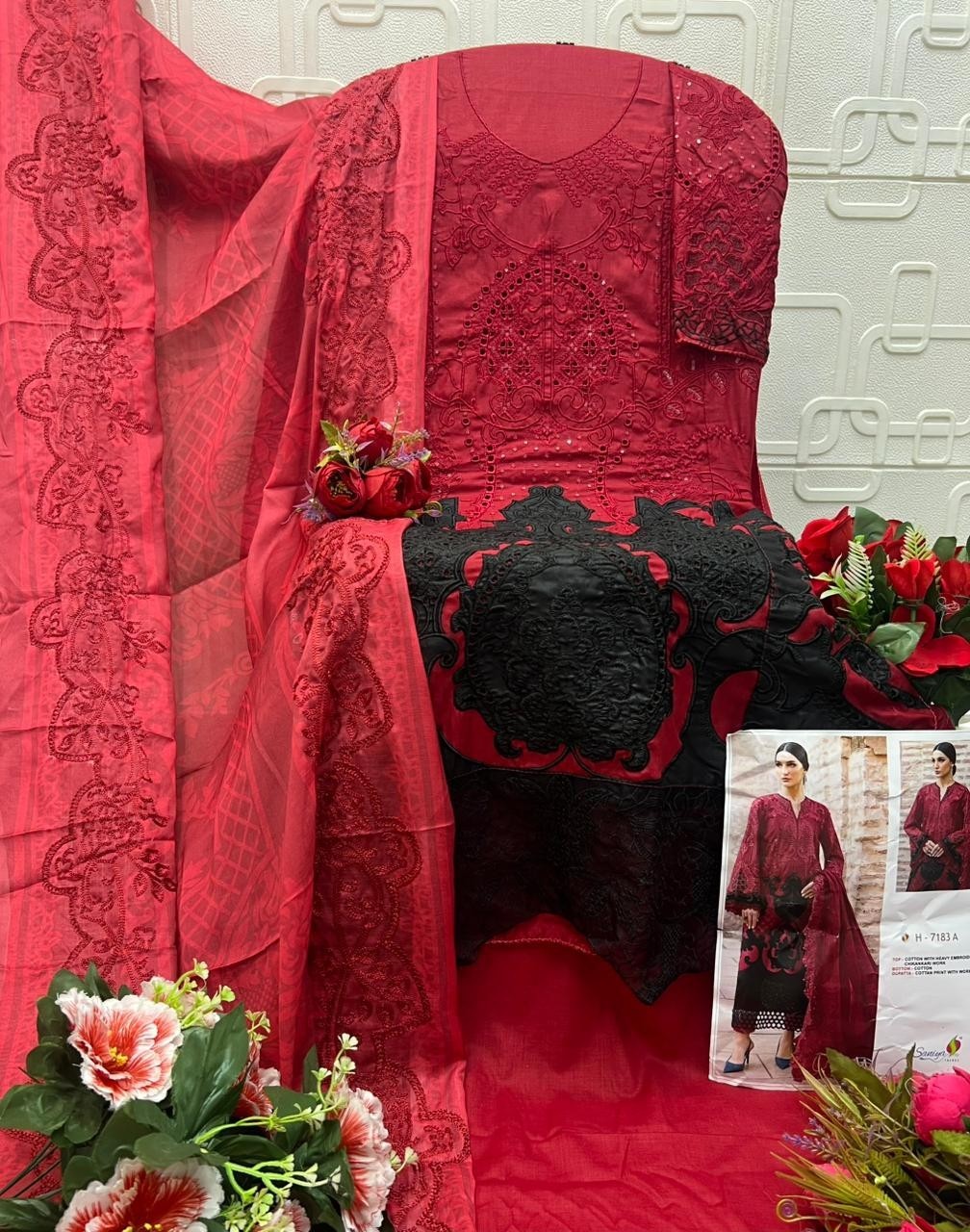 MARIA B - D.NO - 7183 - COTTON WITH CHIKANKARI EMBROIDERED BY PAKISTANI SUIT COLLECTION WITH SANIYA TRENDZ 