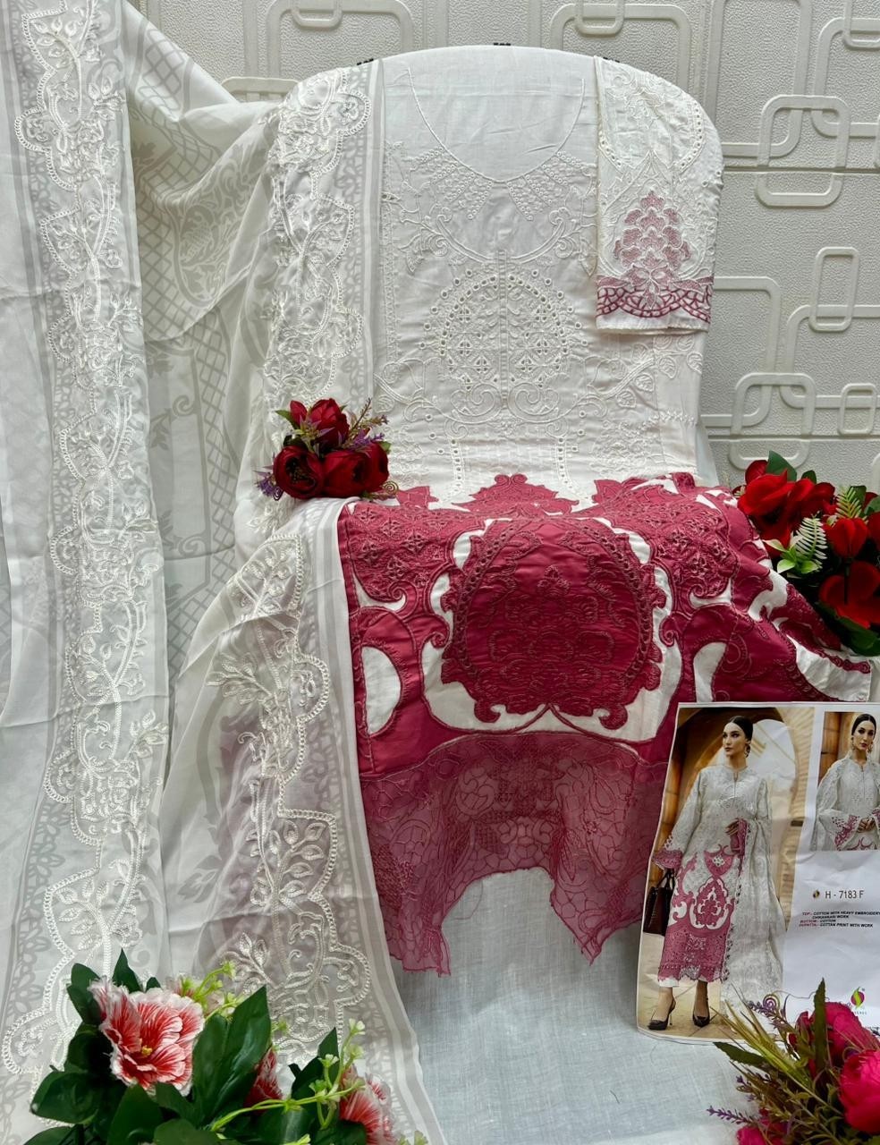 MARIA B - D.NO - 7183 - COTTON WITH CHIKANKARI EMBROIDERED BY PAKISTANI SUIT COLLECTION WITH SANIYA TRENDZ 