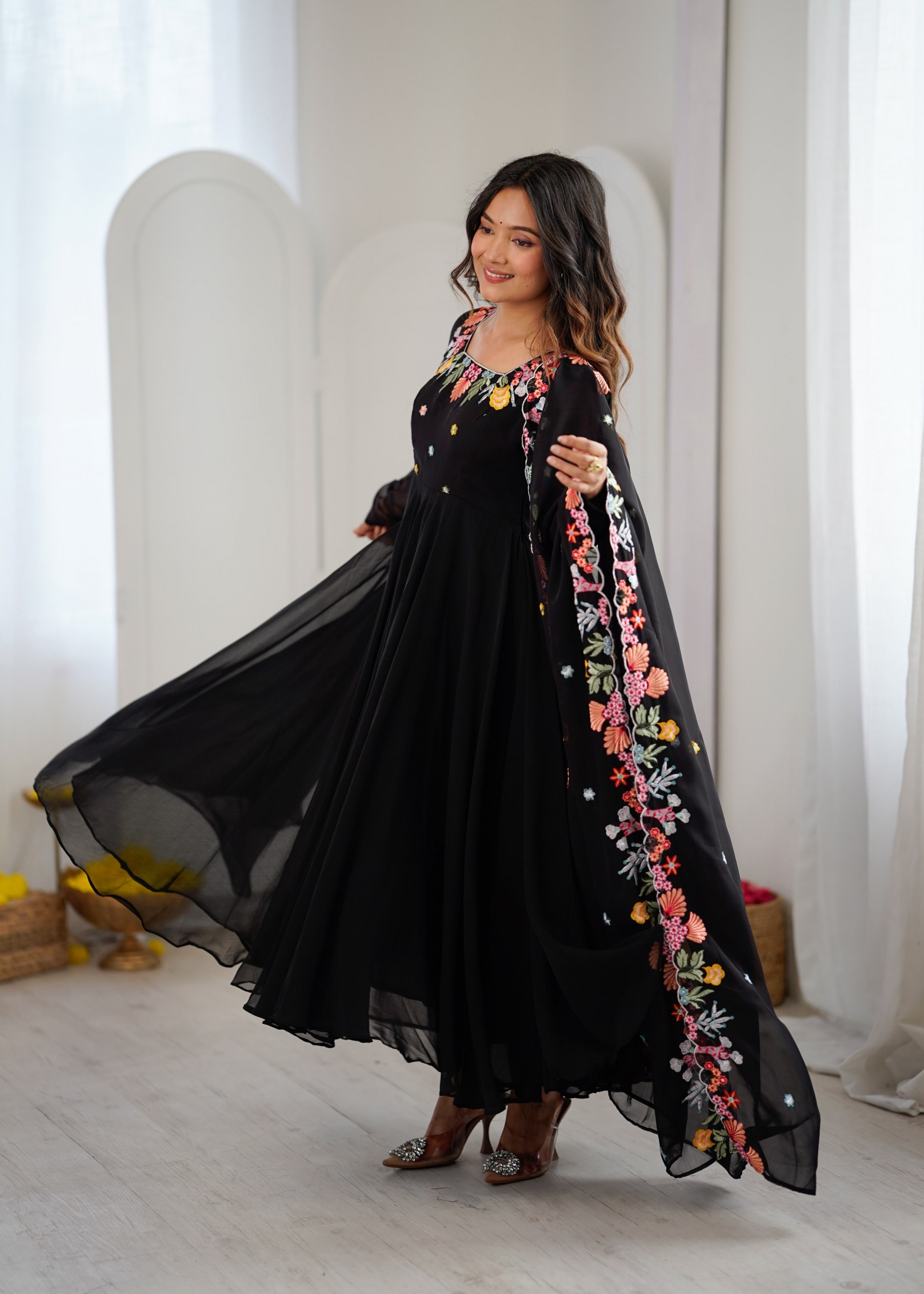 NSR - 901 - HEAVY FAUX GEORGETTE WITH EMBROIDERY WORK BY PARTY WEAR AND WEDDING NAIRA GOWN COLLECTION 