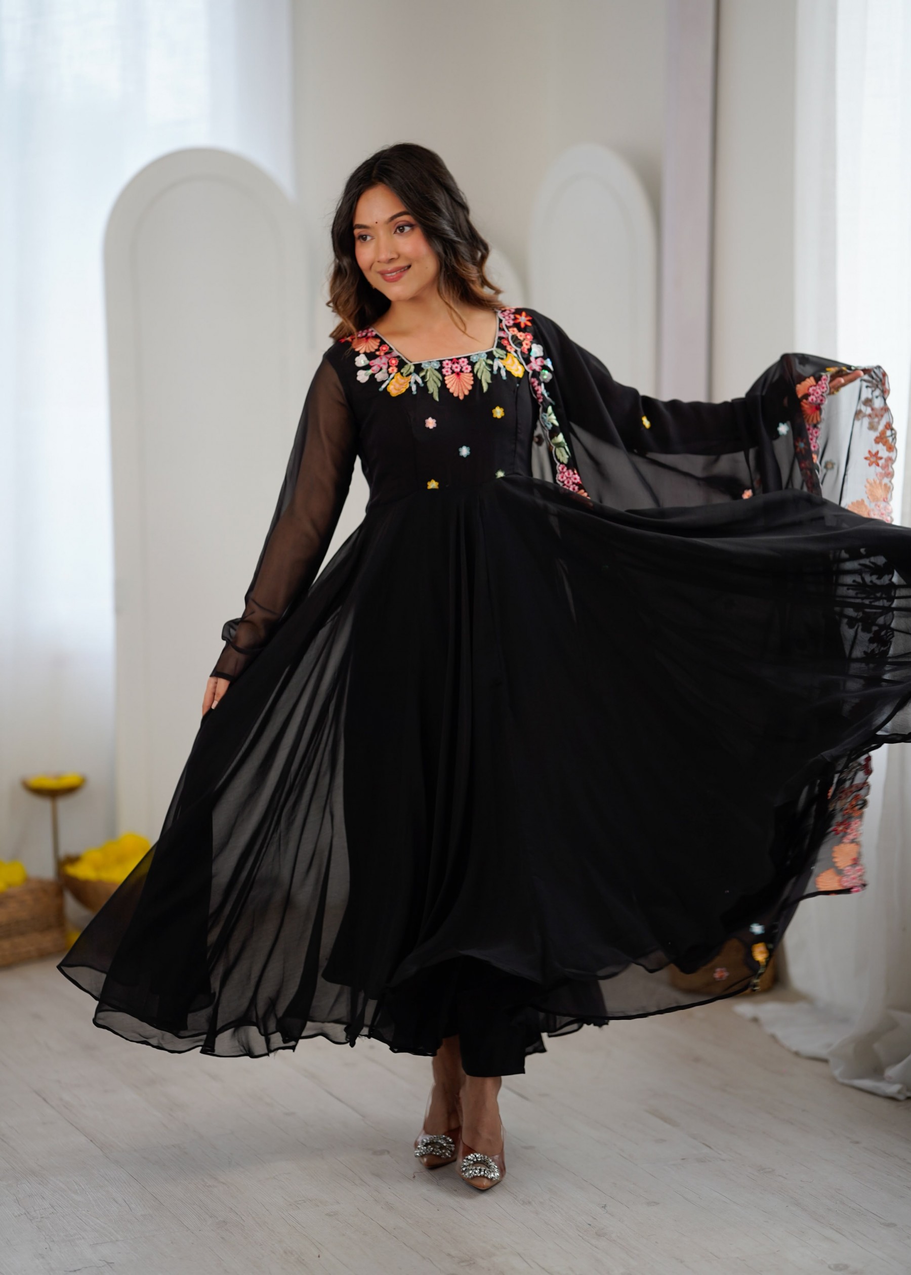 NSR - 901 - HEAVY FAUX GEORGETTE WITH EMBROIDERY WORK BY PARTY WEAR AND WEDDING NAIRA GOWN COLLECTION 