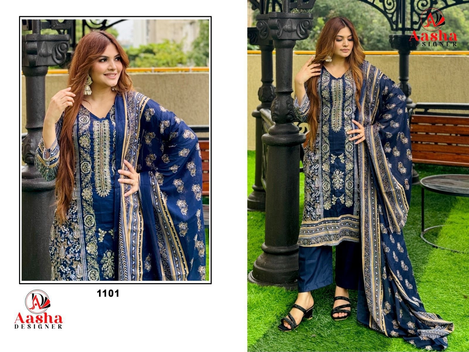 AASHA - D.NO - 1101- PAKISTANI EMBROIDERED PATCH WORK SUIT 