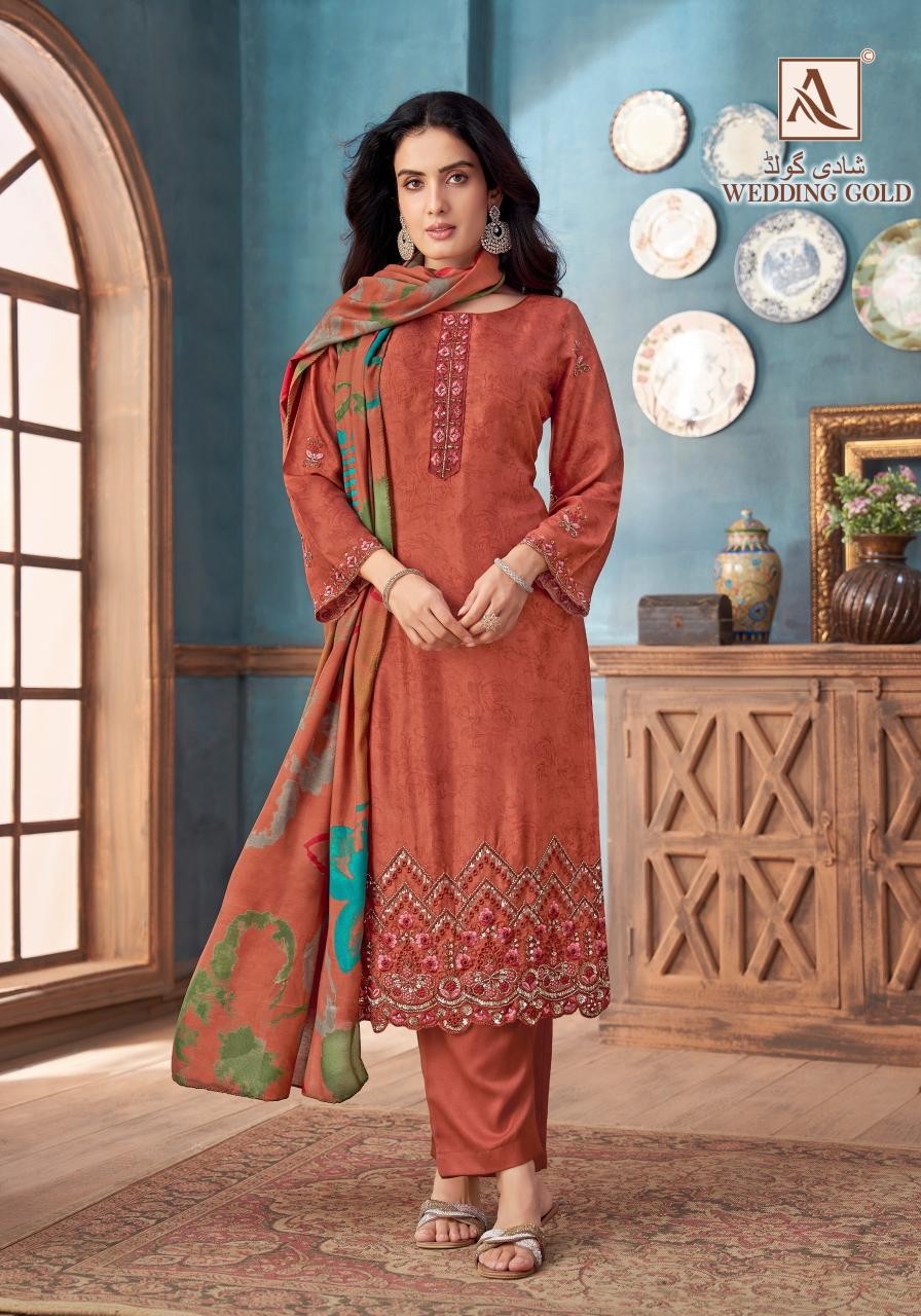 ALOK WEDDING GOLD VISCOSE MUSLIN PAKISTANI SUIT COLLECTION 