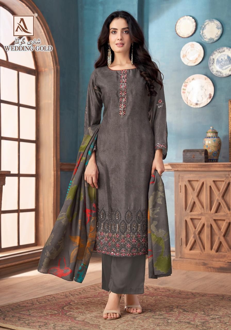 ALOK WEDDING GOLD VISCOSE MUSLIN PAKISTANI SUIT COLLECTION 