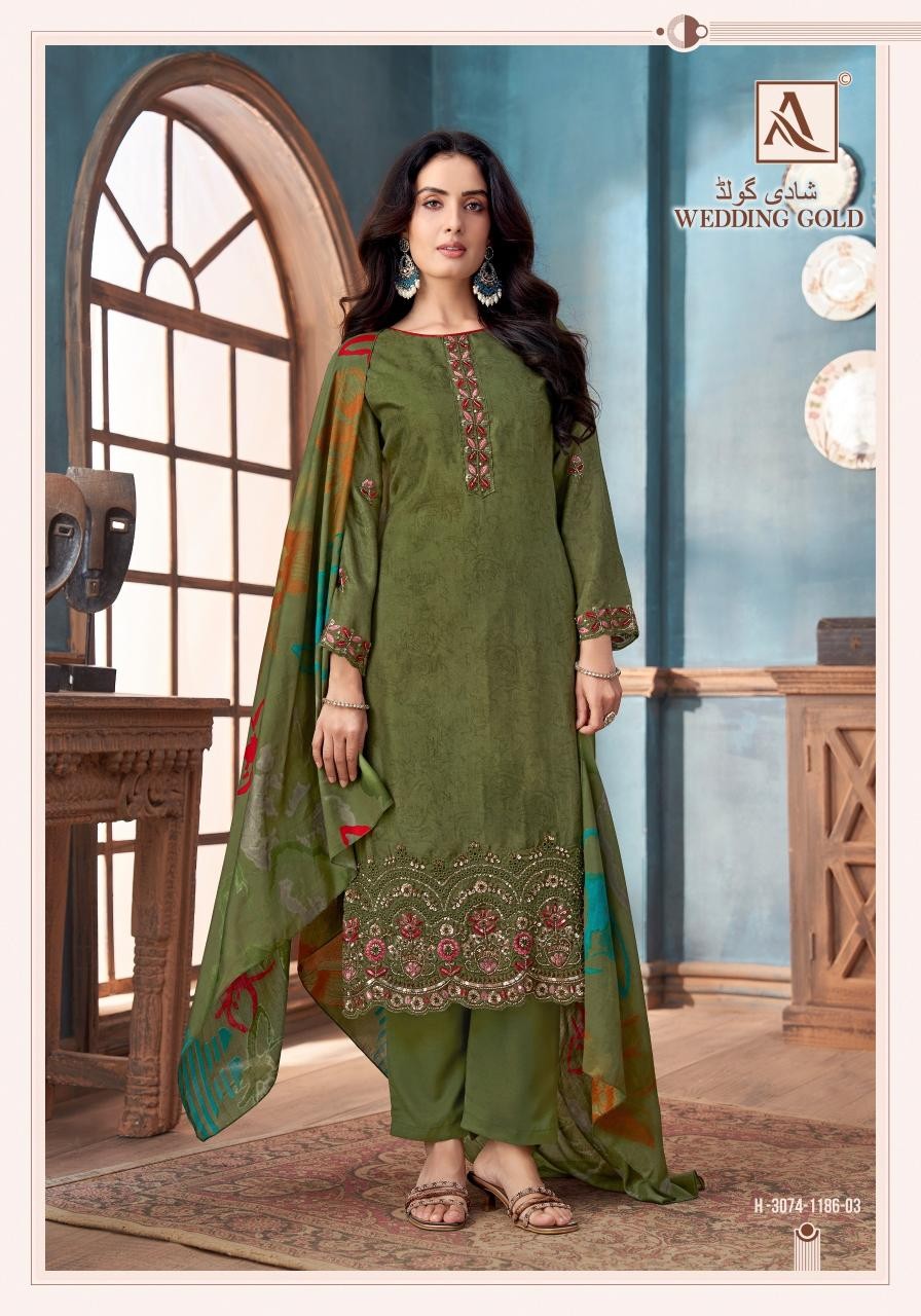 ALOK WEDDING GOLD VISCOSE MUSLIN PAKISTANI SUIT COLLECTION 