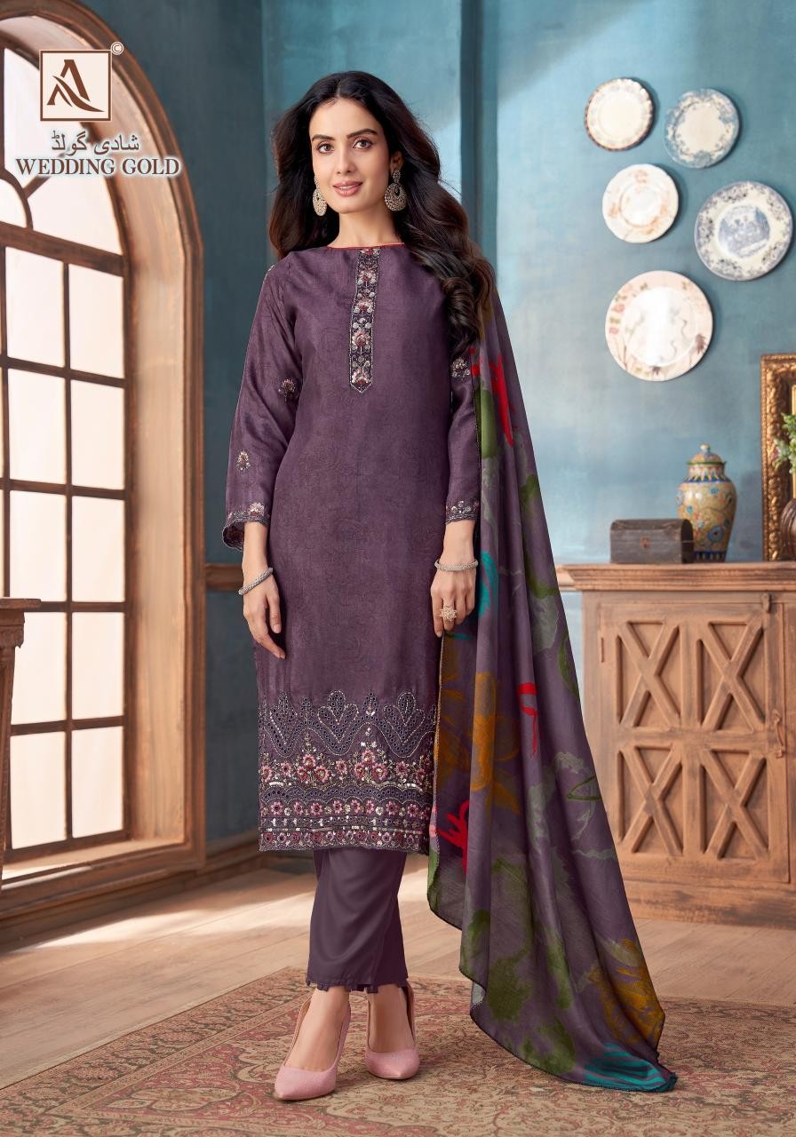 ALOK WEDDING GOLD VISCOSE MUSLIN PAKISTANI SUIT COLLECTION 