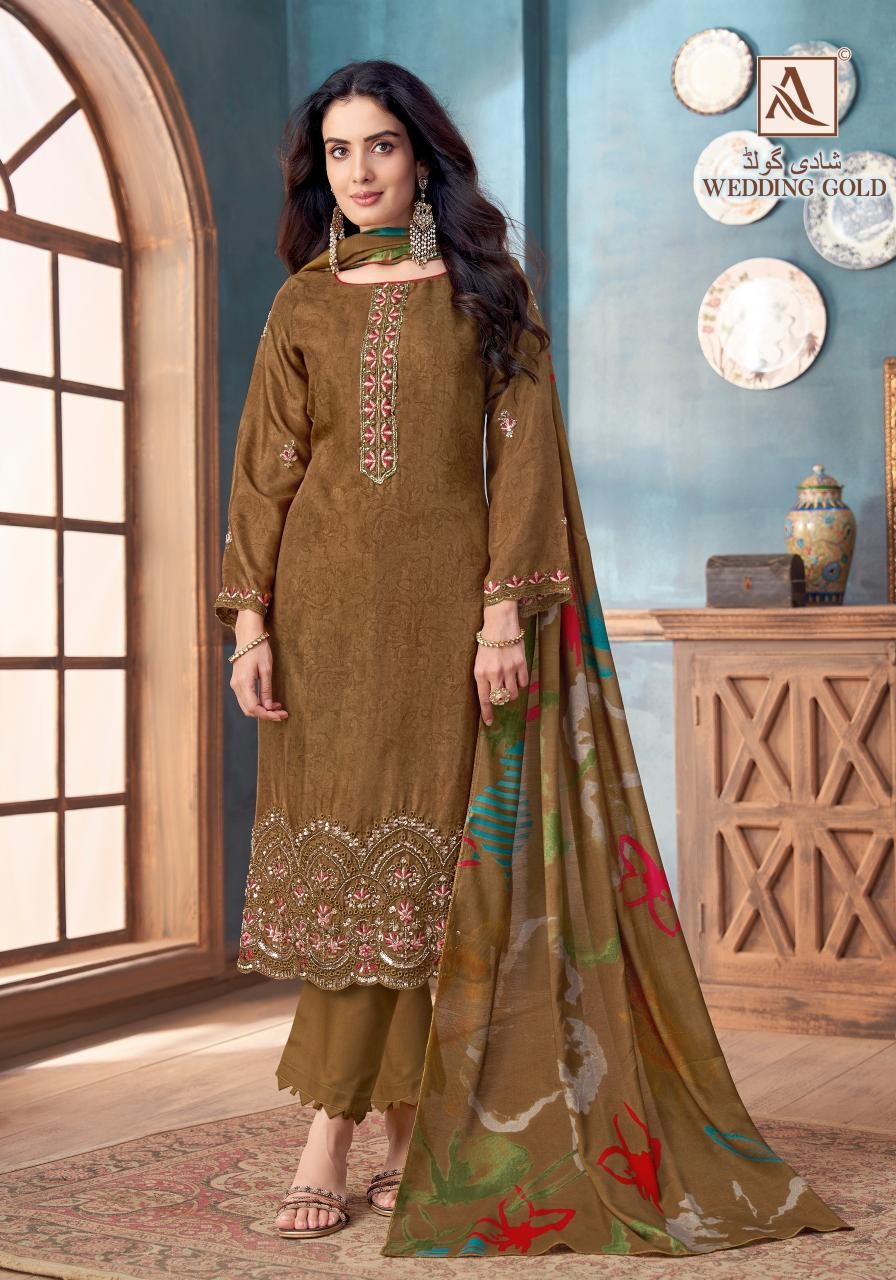 ALOK WEDDING GOLD VISCOSE MUSLIN PAKISTANI SUIT COLLECTION 