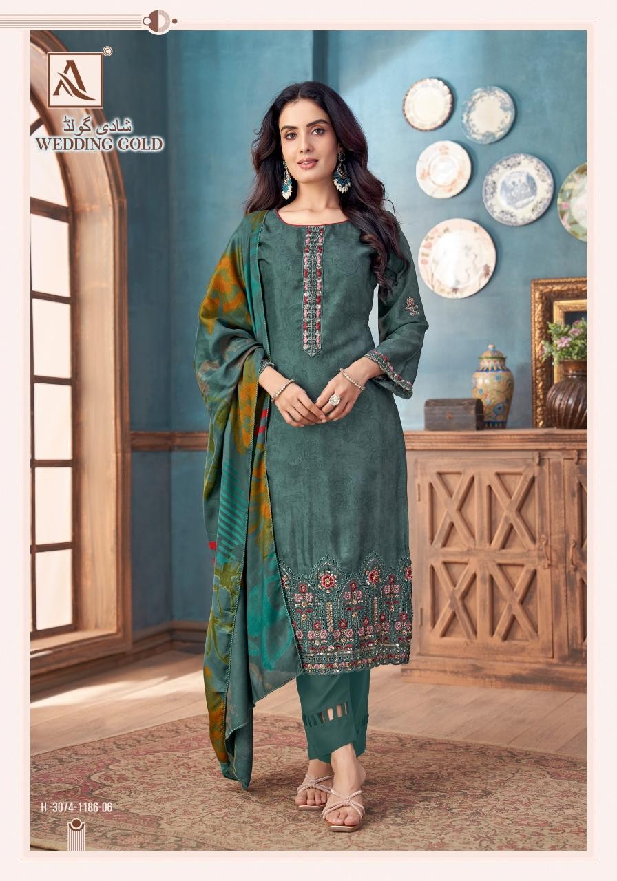 ALOK WEDDING GOLD VISCOSE MUSLIN PAKISTANI SUIT COLLECTION 