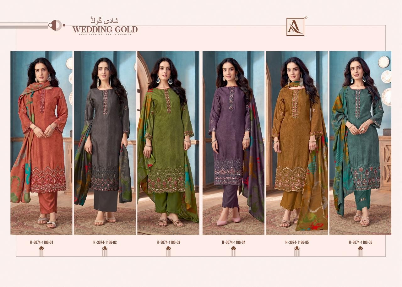 ALOK WEDDING GOLD VISCOSE MUSLIN PAKISTANI SUIT COLLECTION 