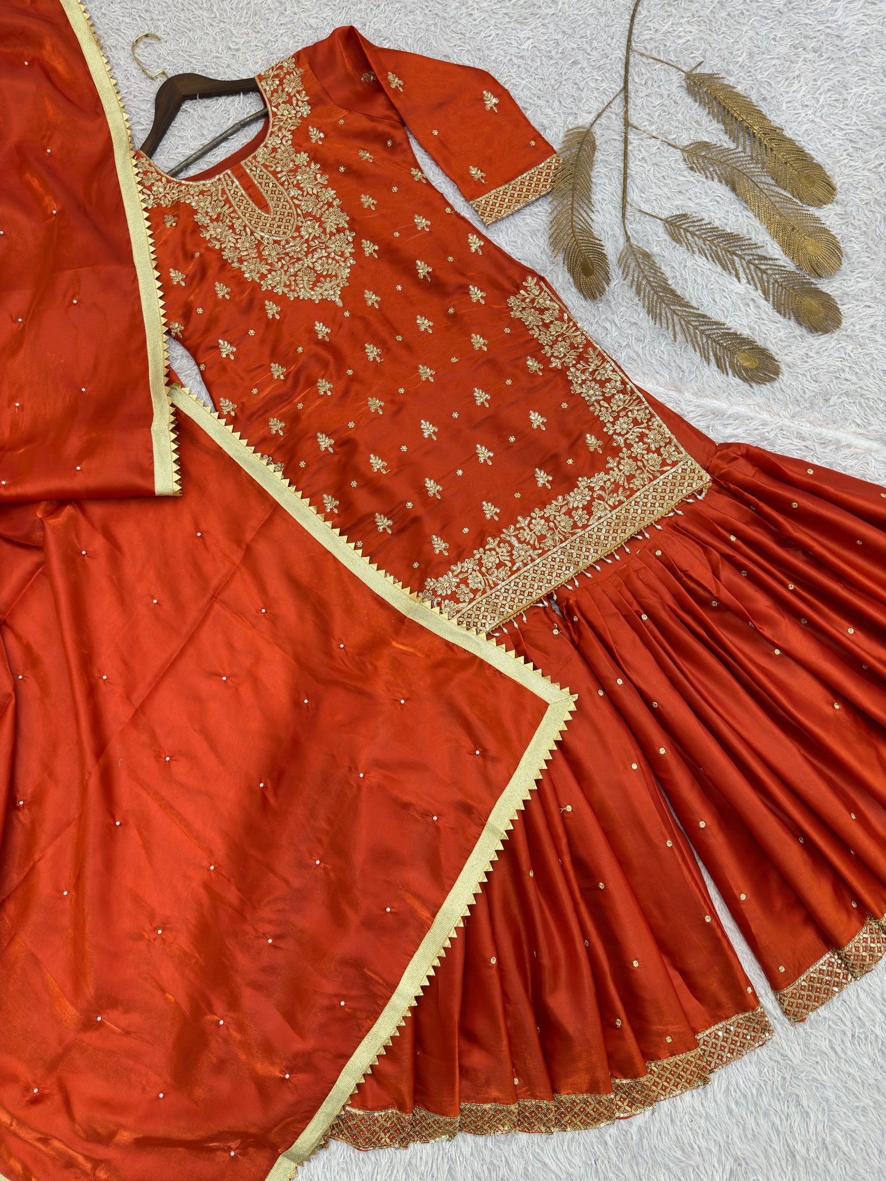 JL 1055 Pure GMY Silk Embroidery Sequence Top Sharara Set with Dupatta 