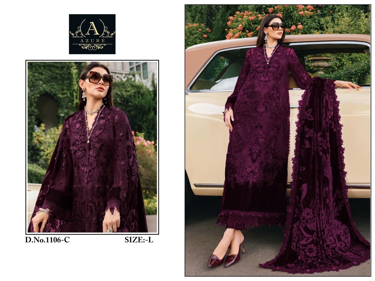 Azure 1106 ELAF Luxury Lawn Rayon Embroidered Dress Material Pakistani Suit 