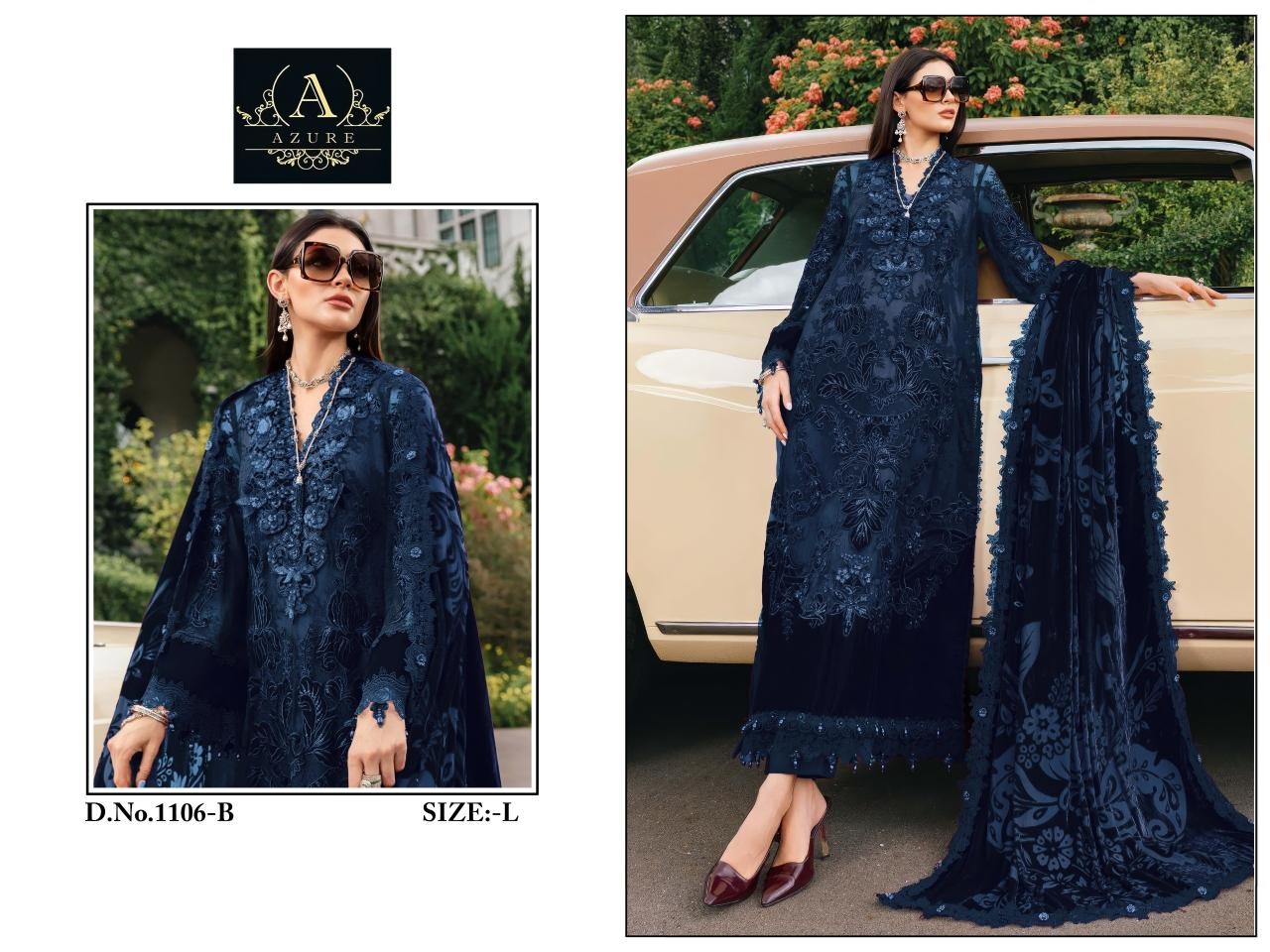 Azure 1106 ELAF Luxury Lawn Rayon Embroidered Dress Material Pakistani Suit 