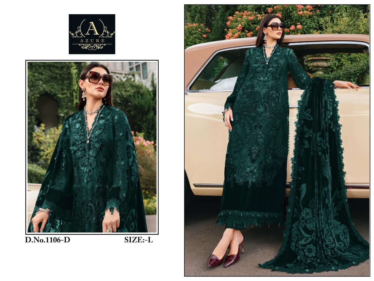 Azure 1106 ELAF Luxury Lawn Rayon Embroidered Dress Material Pakistani Suit 