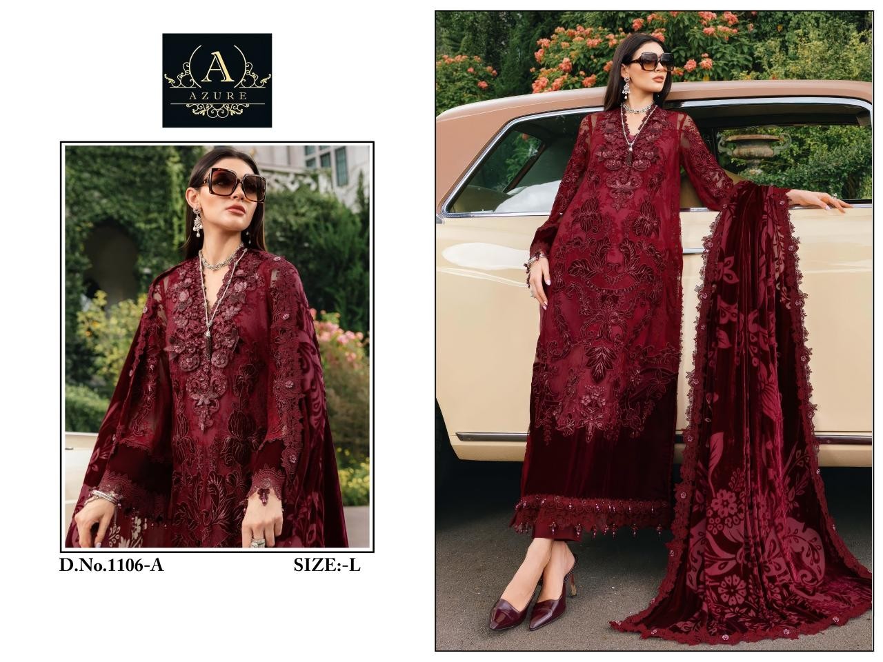 Azure 1106 ELAF Luxury Lawn Rayon Embroidered Dress Material Pakistani Suit 