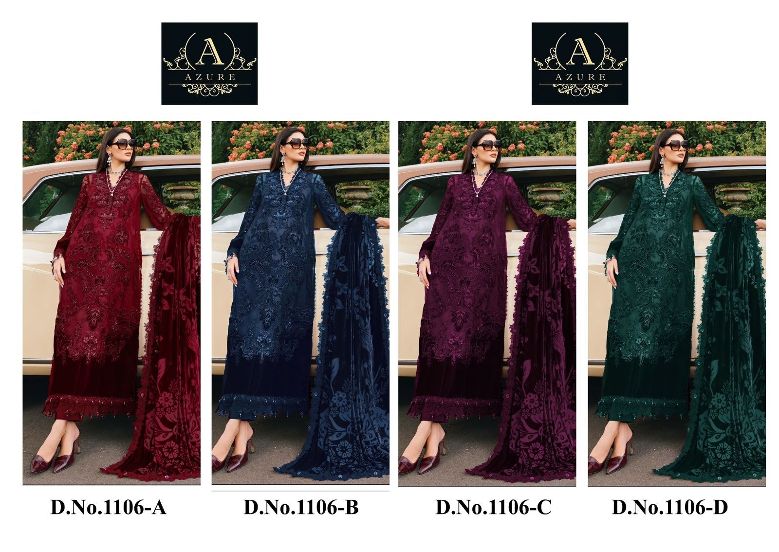 Azure 1106 ELAF Luxury Lawn Rayon Embroidered Dress Material Pakistani Suit 