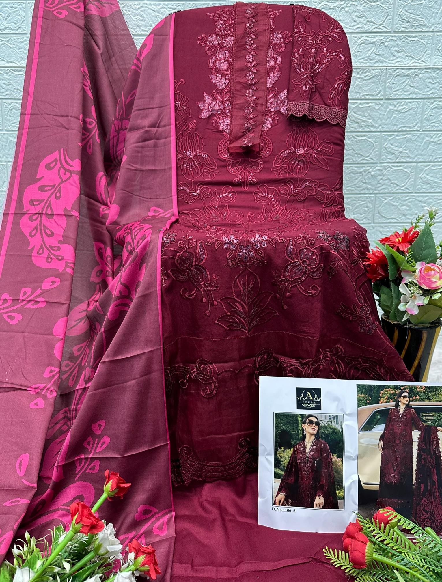 Azure 1106 ELAF Luxury Lawn Rayon Embroidered Dress Material Pakistani Suit 