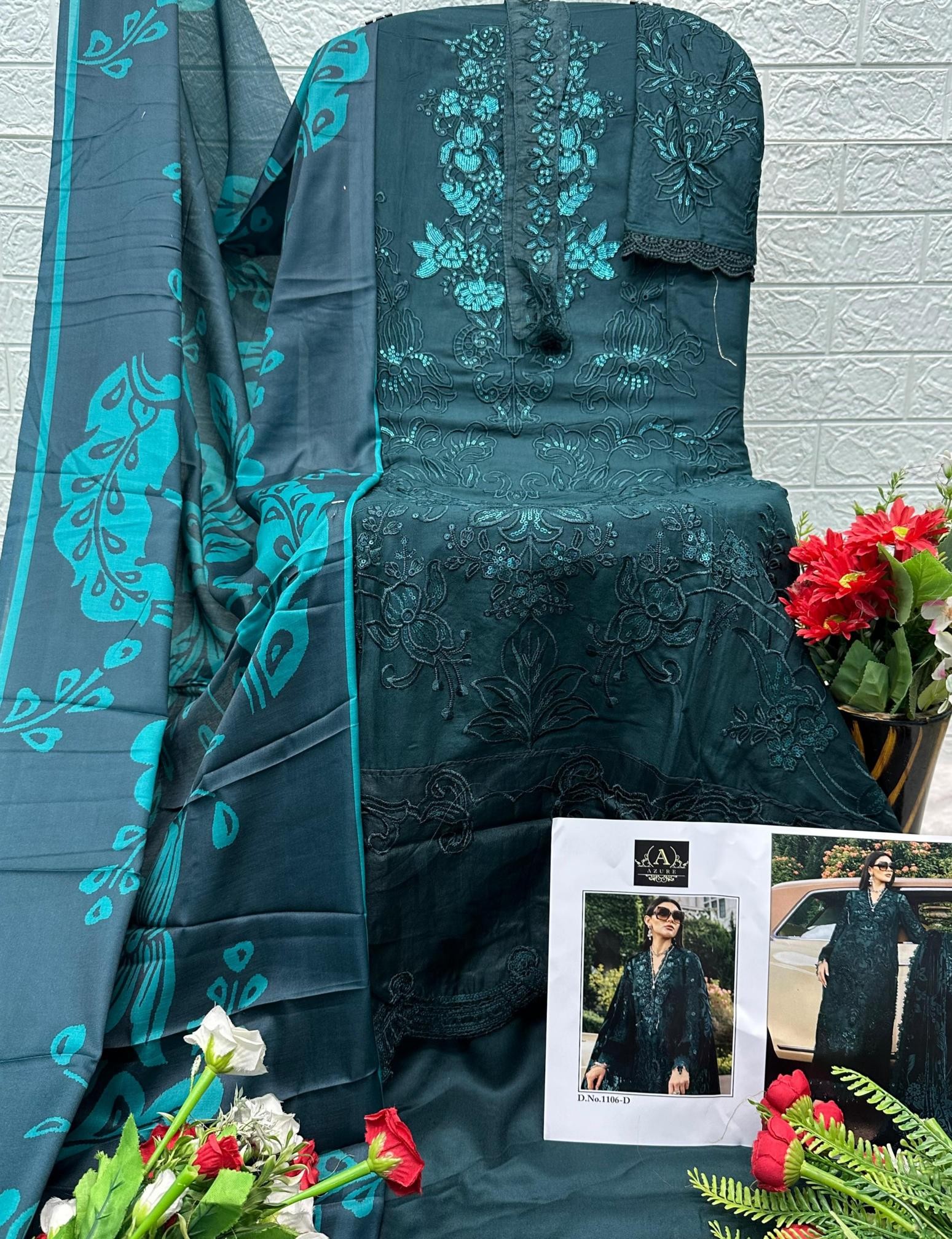 Azure 1106 ELAF Luxury Lawn Rayon Embroidered Dress Material Pakistani Suit 
