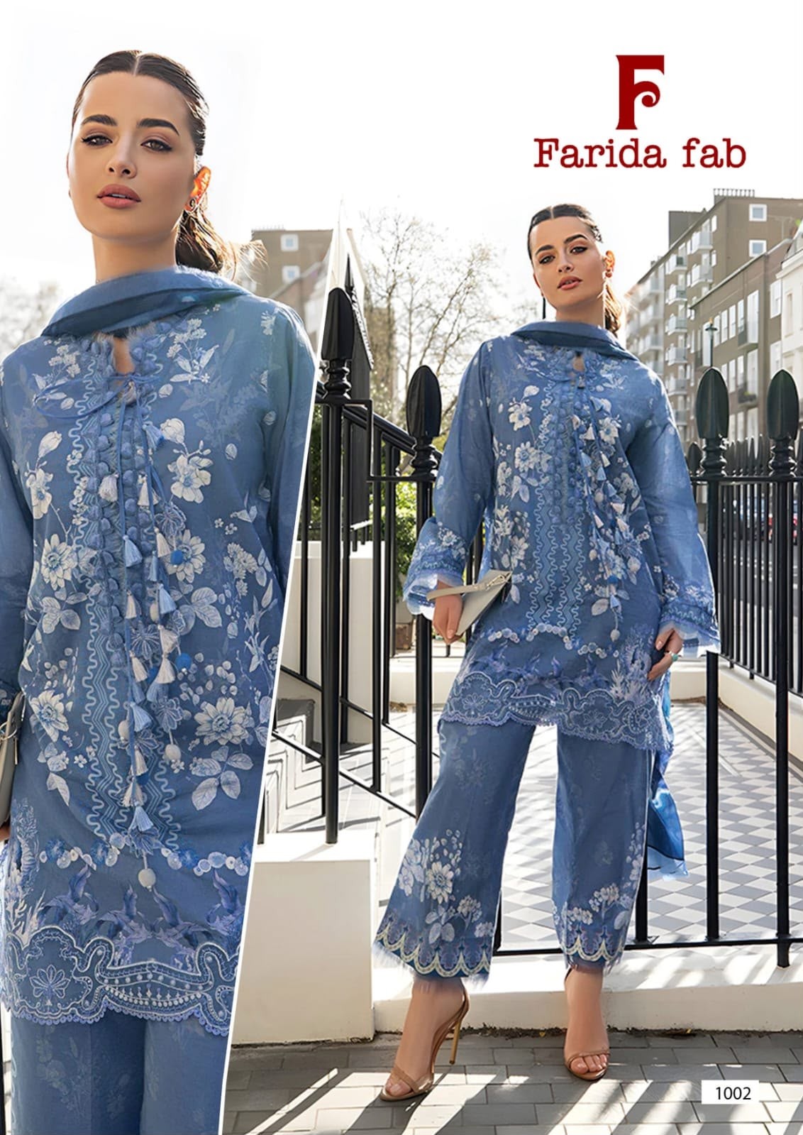 Queens Court by FARIDA FAB - 100% Pure Lawn Cotton Printed Suit (Set of 6 Pcs)