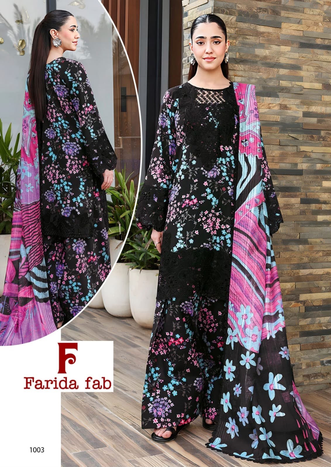 Queens Court by FARIDA FAB - 100% Pure Lawn Cotton Printed Suit (Set of 6 Pcs)