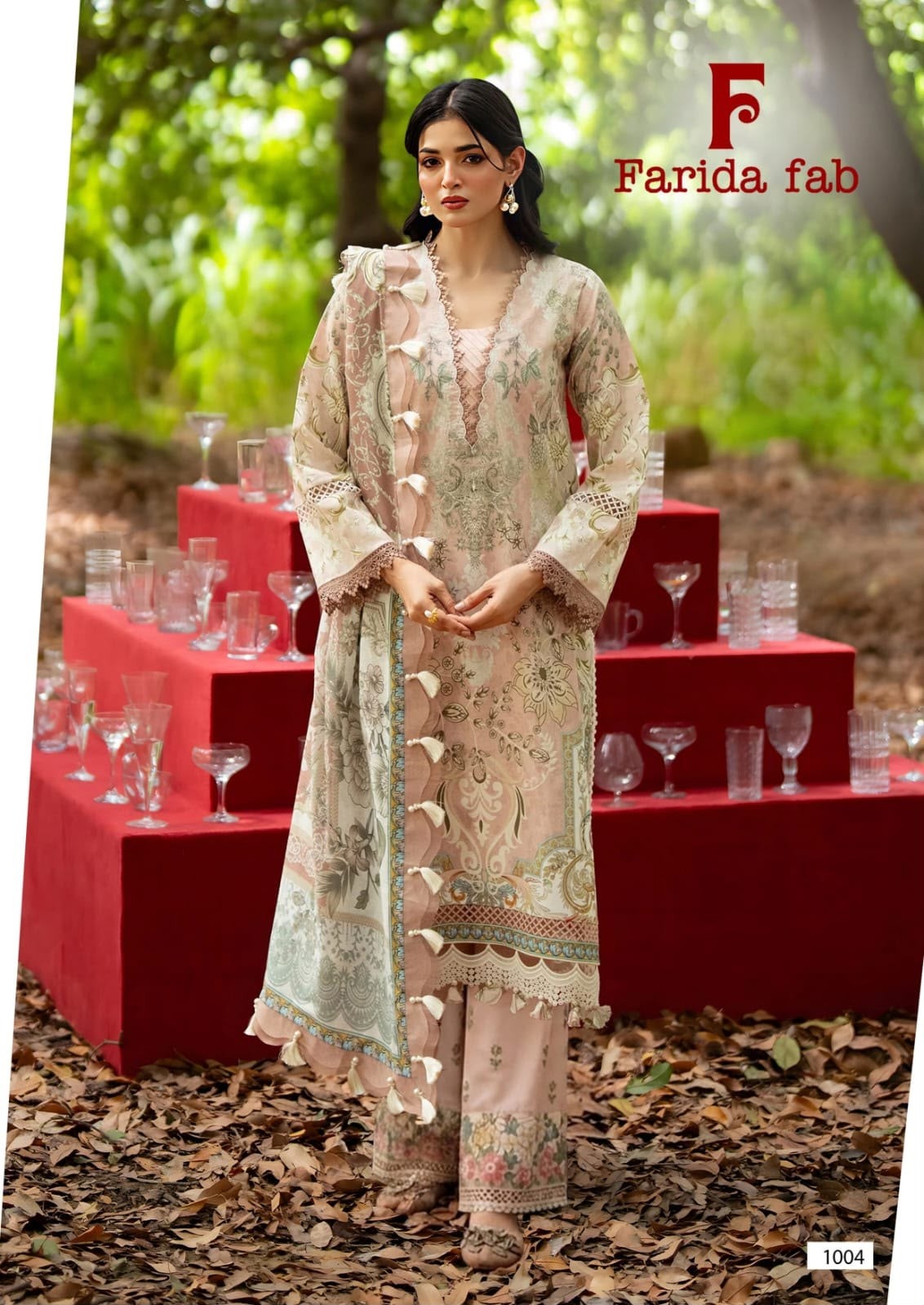 Queens Court by FARIDA FAB - 100% Pure Lawn Cotton Printed Suit (Set of 6 Pcs)