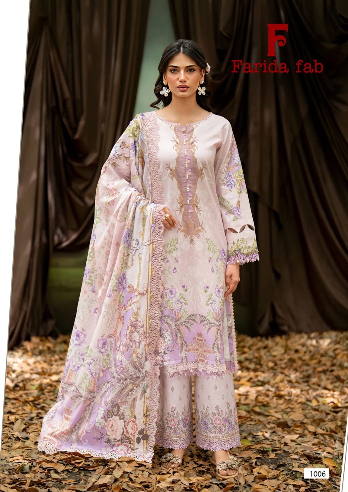 Queens Court by FARIDA FAB - 100% Pure Lawn Cotton Printed Suit (Set of 6 Pcs)