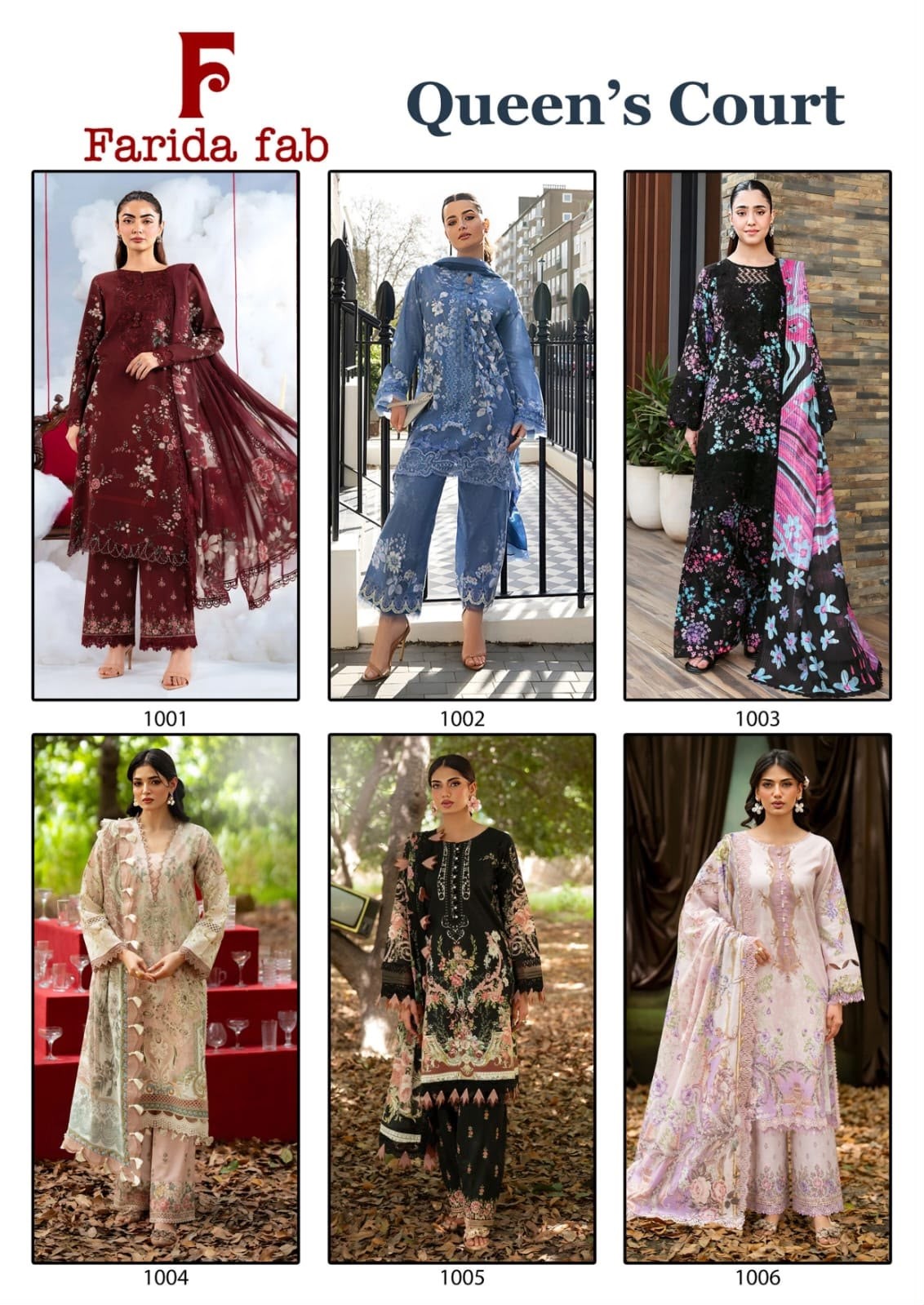 Queens Court by FARIDA FAB - 100% Pure Lawn Cotton Printed Suit (Set of 6 Pcs)