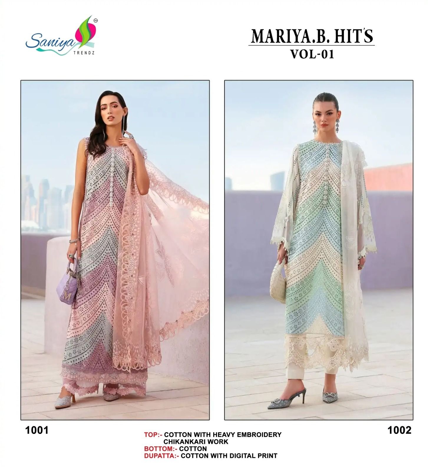 Maria B Hits Vol 1 Cotton Chikankari Embroidered 3-Piece Suit – Saniya Trendz