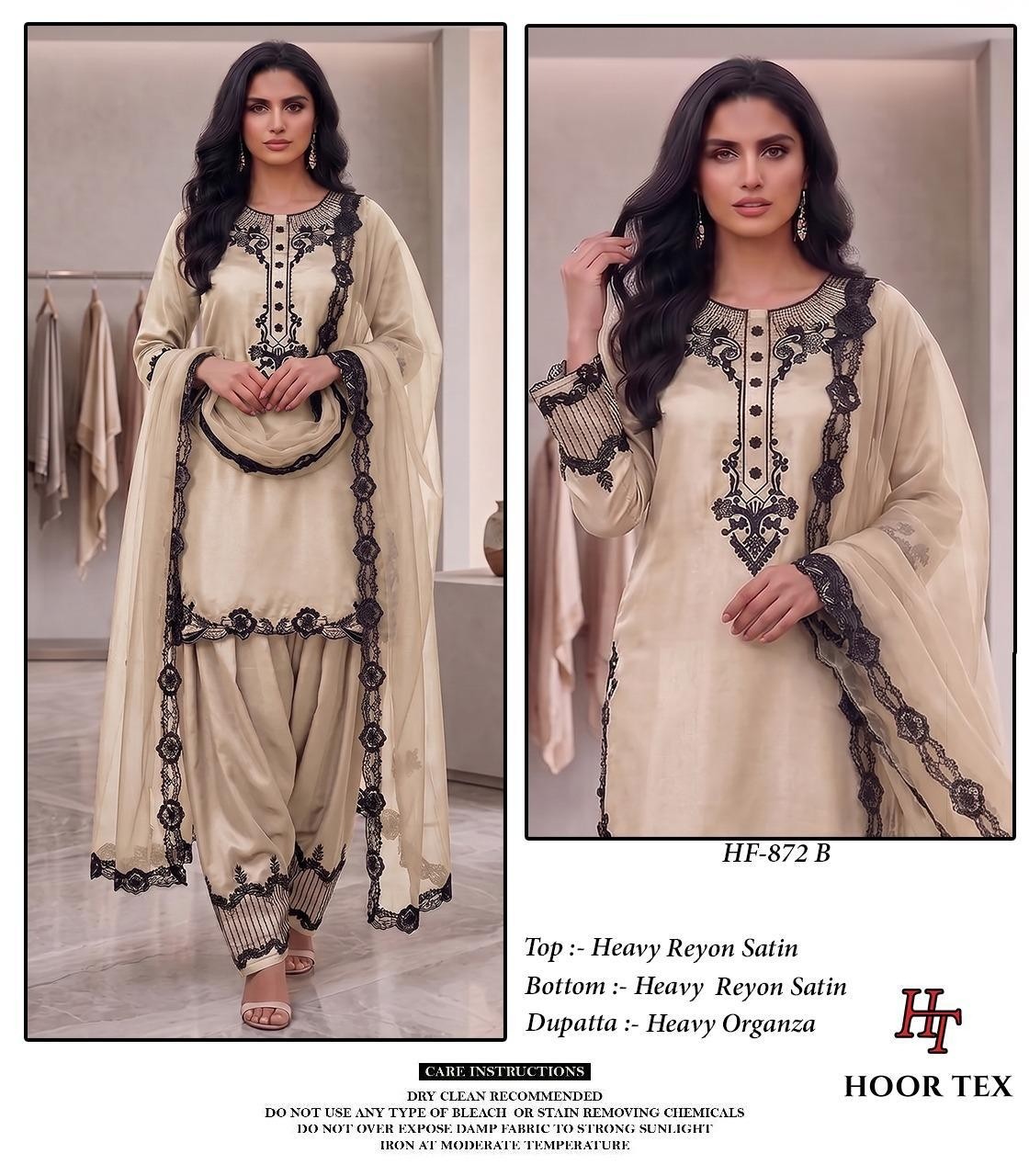 Pakistani Heavy Reyon Satin Full Stitched Suit with Organza Dupatta – Hoor Tex HF 872