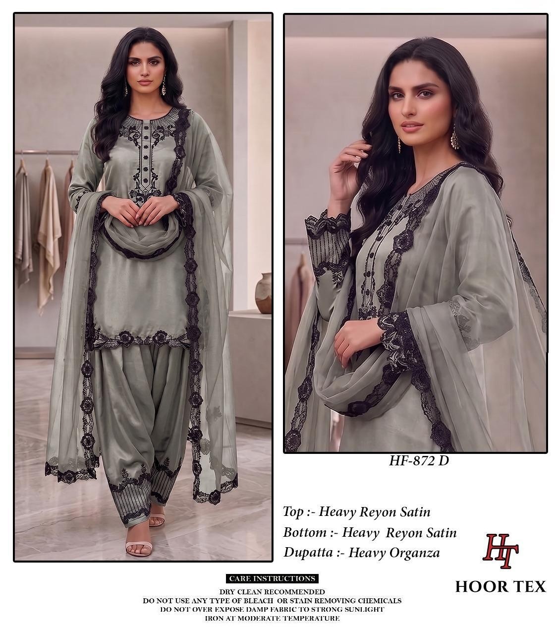 Pakistani Heavy Reyon Satin Full Stitched Suit with Organza Dupatta – Hoor Tex HF 872