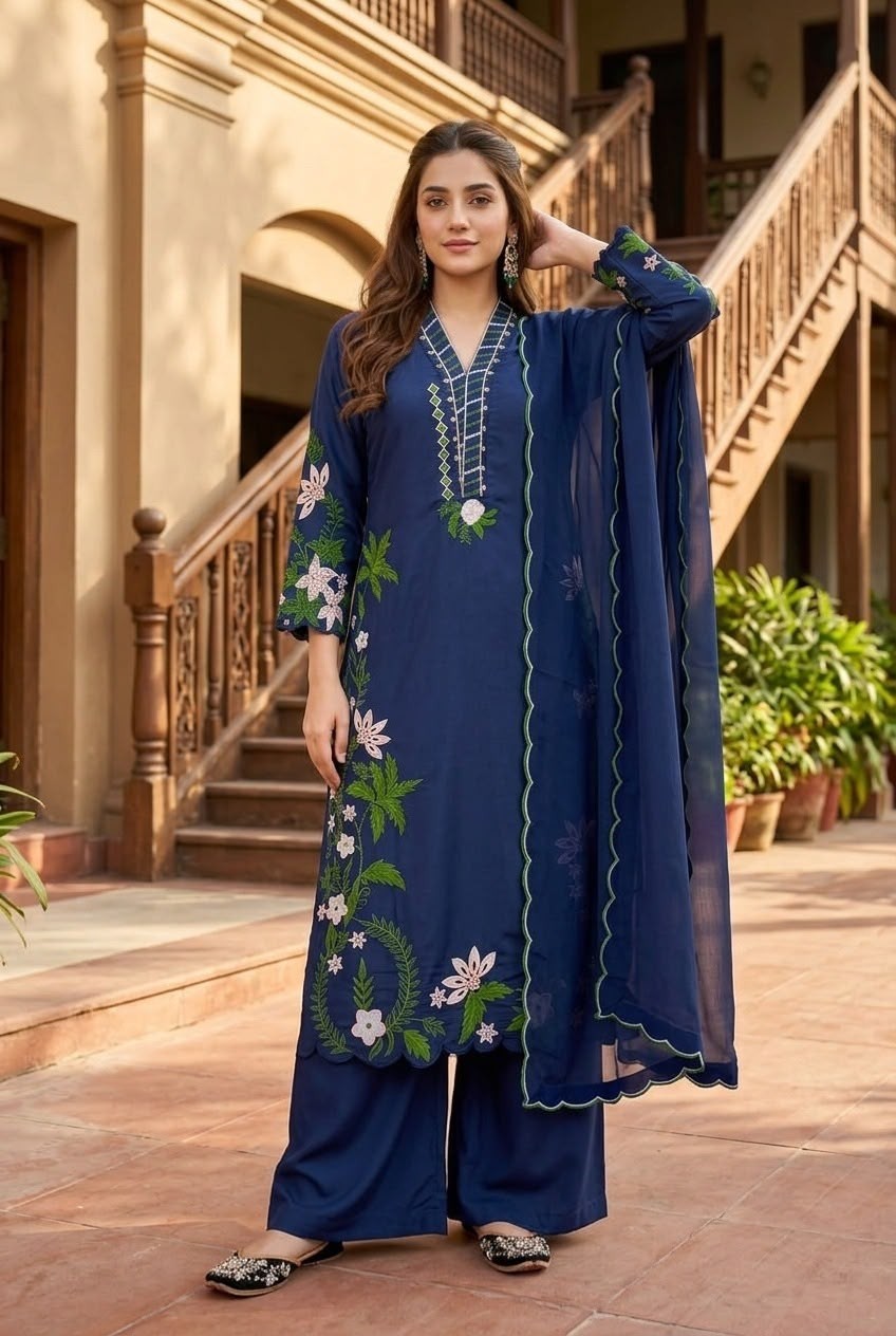 ST 249 Heavy Embroidery Roman Silk Pakistani Readymade Suit 