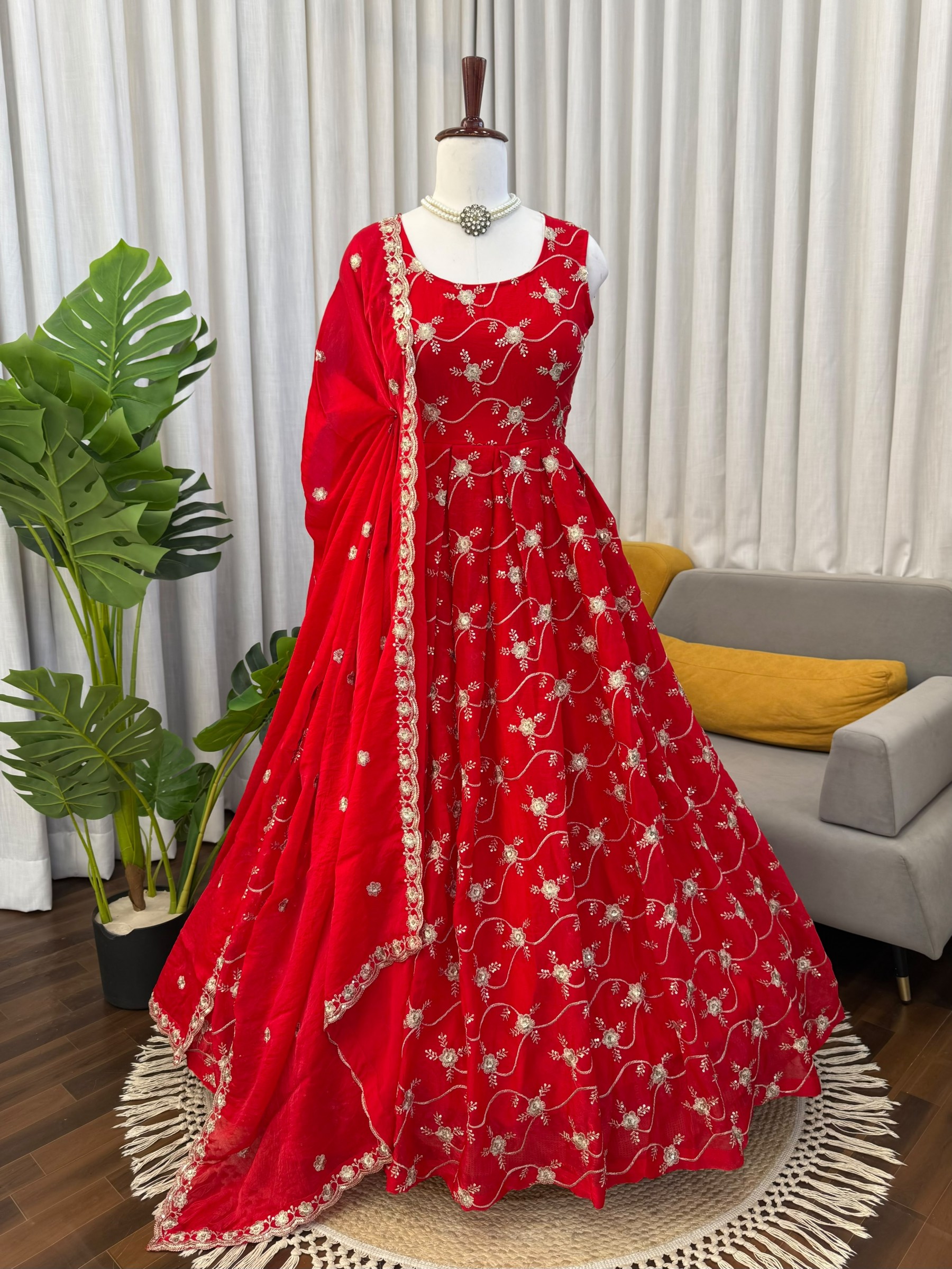 KD 1534 Designer Anarkali Suit Set Heavy Fendy Silk Thread & Sequin Work with Pant & Dupatta