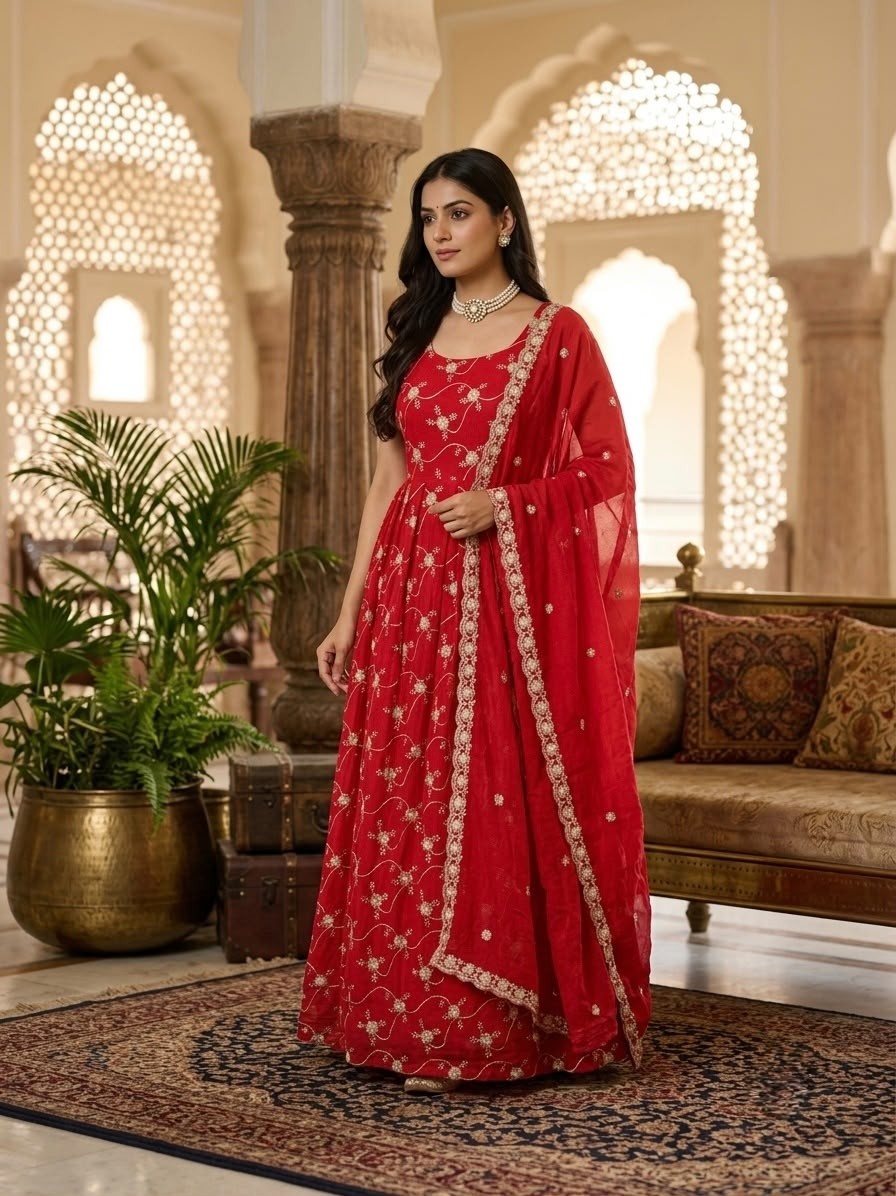 KD 1534 Designer Anarkali Suit Set Heavy Fendy Silk Thread & Sequin Work with Pant & Dupatta
