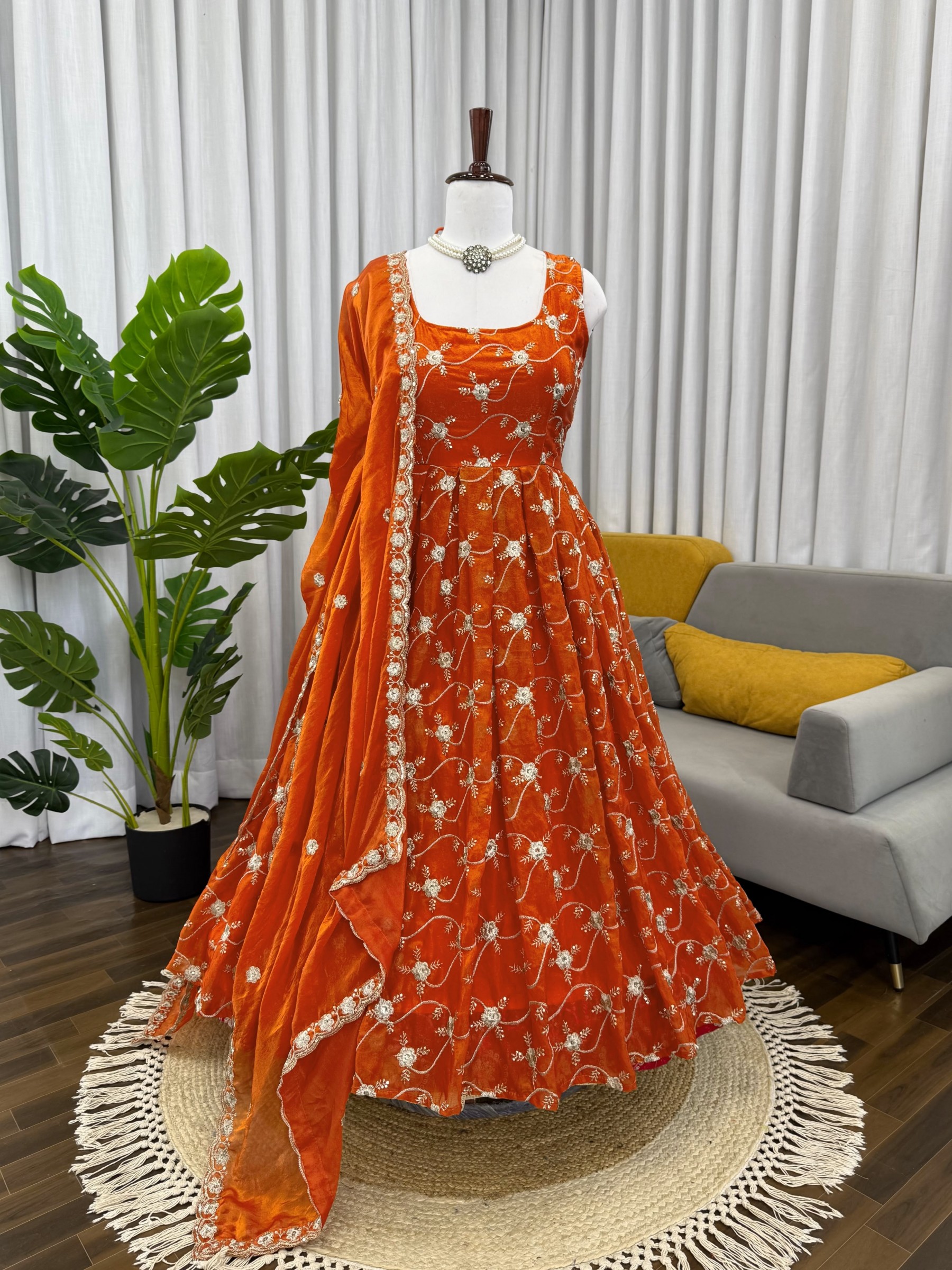 KD 1534 Designer Anarkali Suit Set Heavy Fendy Silk Thread & Sequin Work with Pant & Dupatta