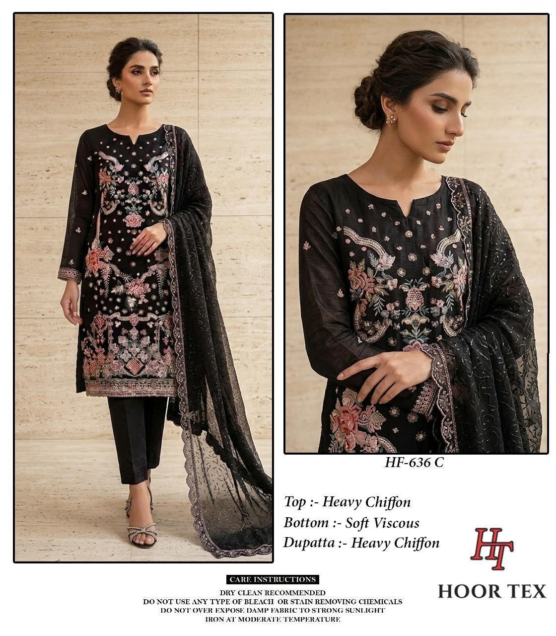 Premium Pakistani Full Stitched 3-Piece Suit – Heavy Chiffon with Soft Viscous Bottom & Chiffon Dupatta | HF 636 Single Wholesale Price 